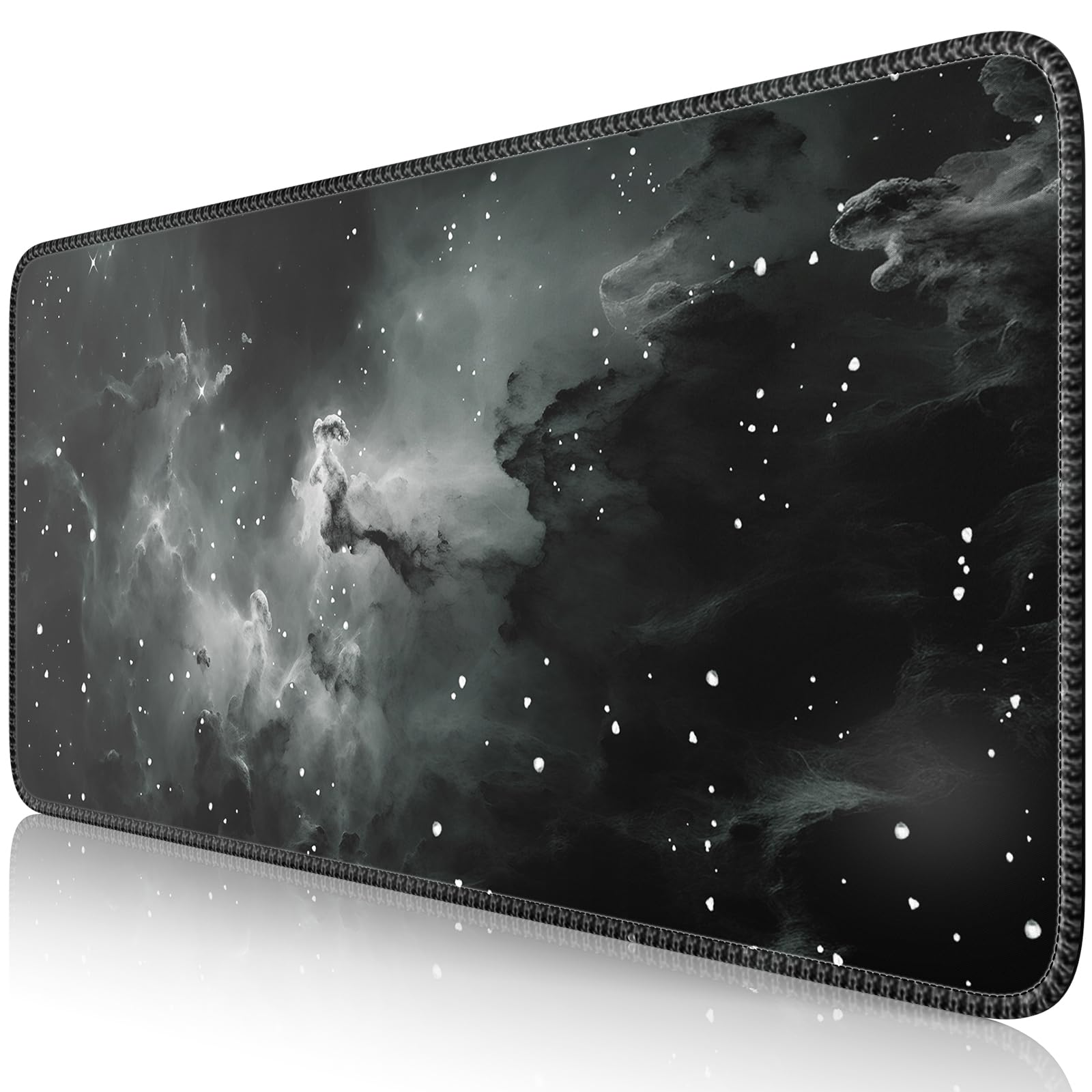 iCasso XXL Large Black Gaming Mouse Pad with Stitched Edges & Non-Slip Rubber Base - Extended Computer Keyboard Desk Mat for PC, Laptop, Work & Office Use - Perfect for Gaming, Home Office & Professional Workspaces (Star Rock Design)