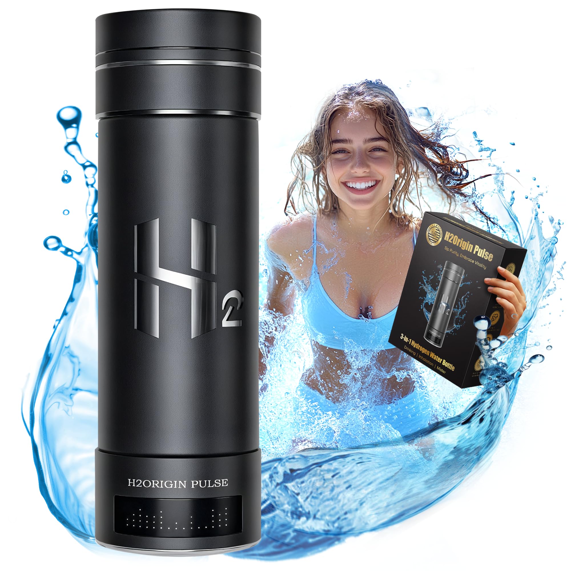 Premium Hydrogen Water Bottle Generator - 9000 PPB SPE/PEM Technology, Portable 3-in-1 Adapter & Refreshing Mist Spray | Home, Office & Travel Hydration Solution for Health-Conscious Consumers
