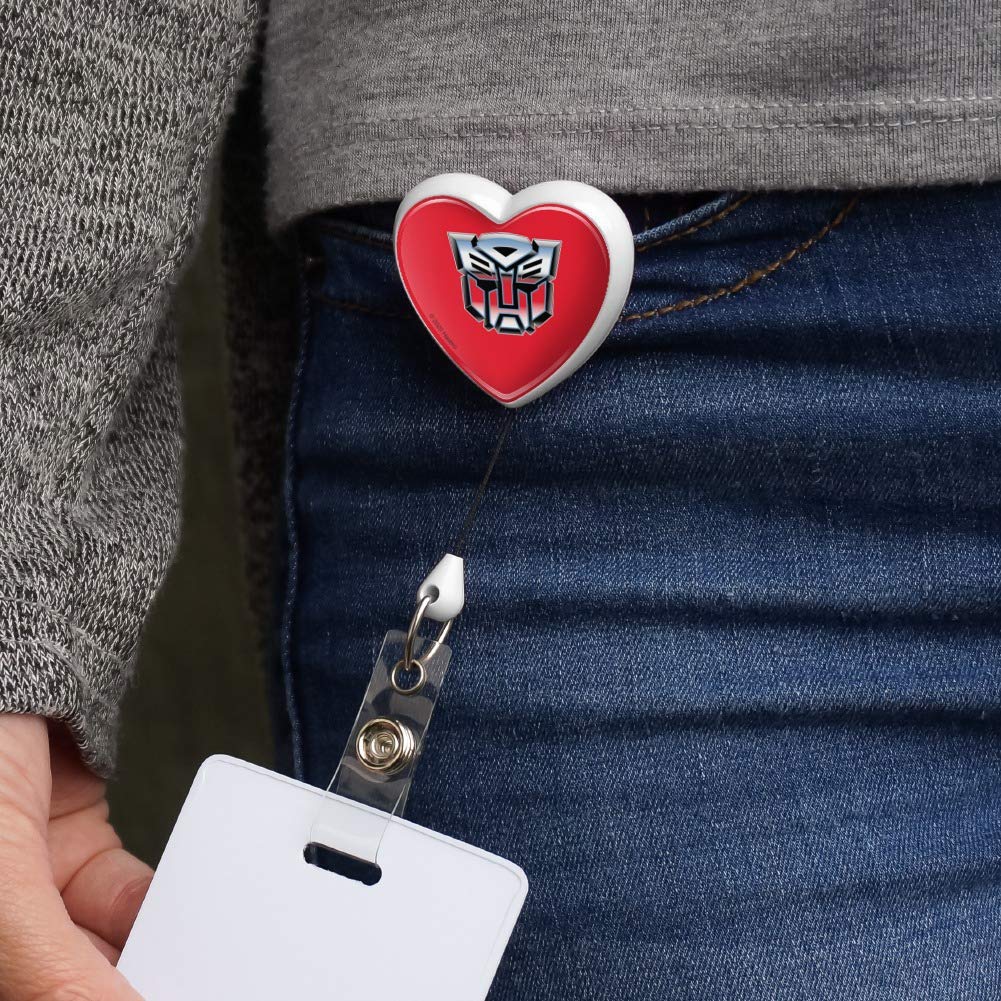 Transformers Autobot Symbol Retro Heart Lanyard - Retractable Reel Badge ID Card Holder for Work, School & Events | Official Licensed Collectible for Fans & Cosplay