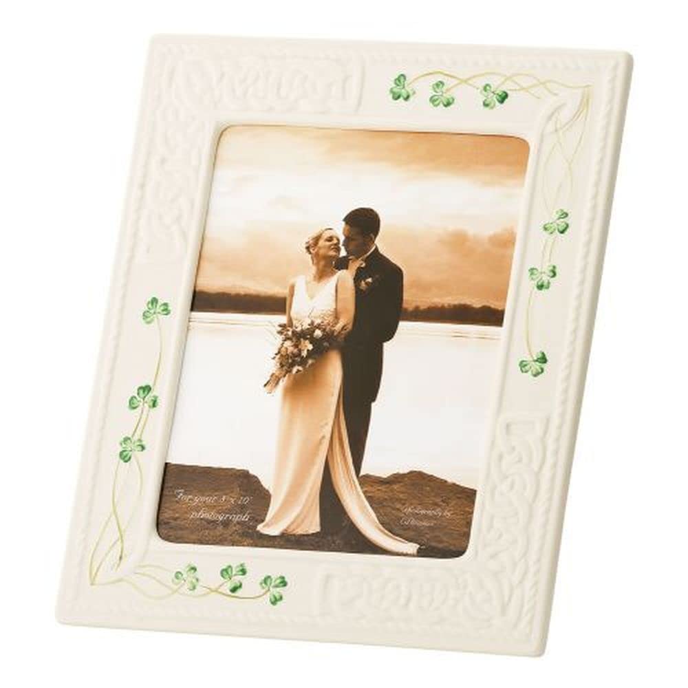 Belleek Tara 8x10 Wedding Picture Frame - Handcrafted Fine Parian China White Photo Frame with Shamrock Design - Perfect for Irish Home Decor, Wedding Gifts & Anniversary Presents