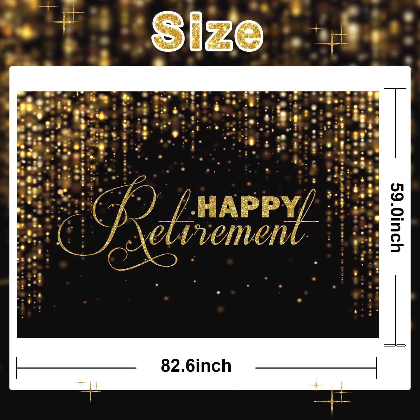 Happy Retirement Backdrop 7x5ft Black & Gold for Party Decor