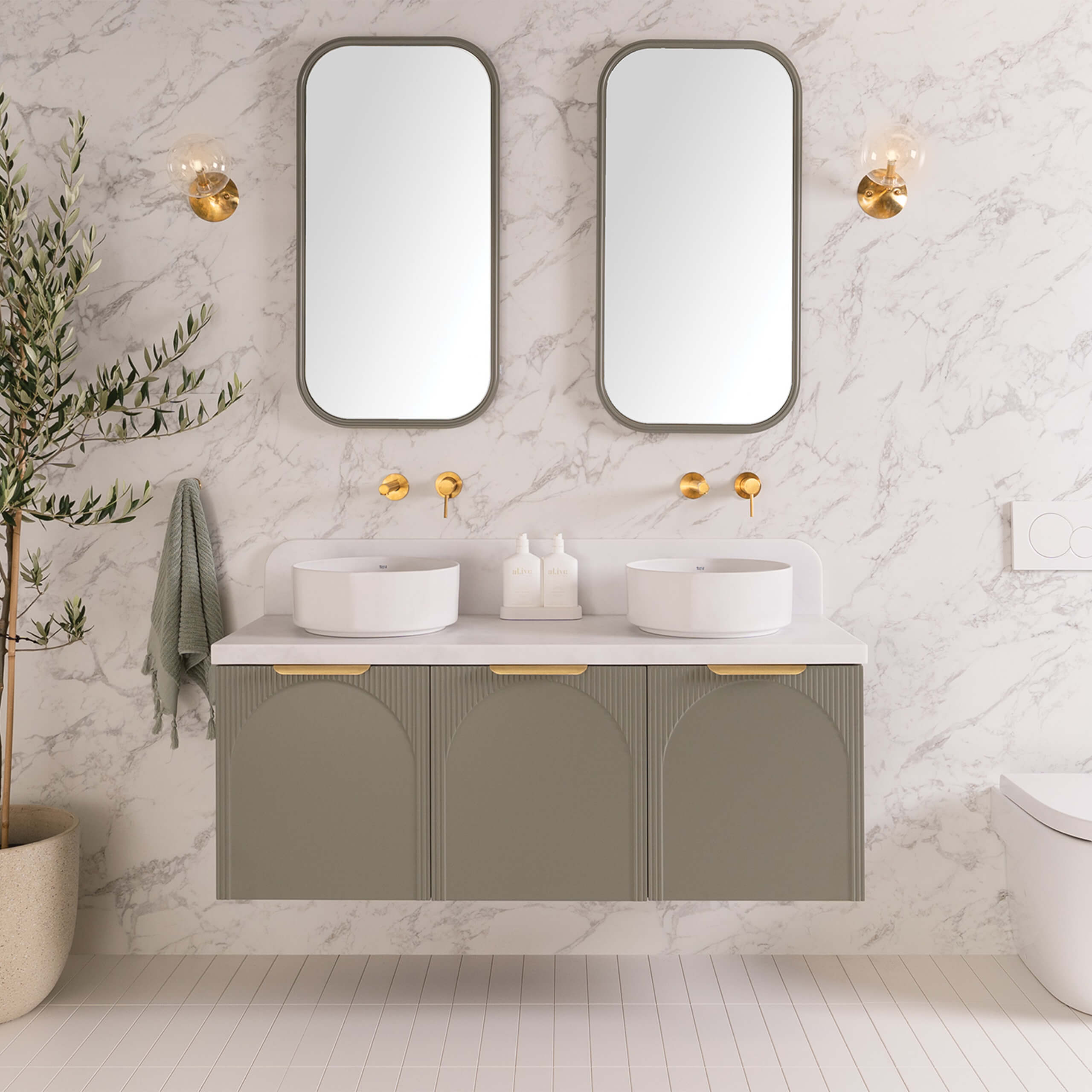 ADP Archie All Door Wall Hung Vanity with Durasein Solid Surface - Modern Bathroom Vanity for Small Spaces, Perfect for Apartments and Powder Rooms