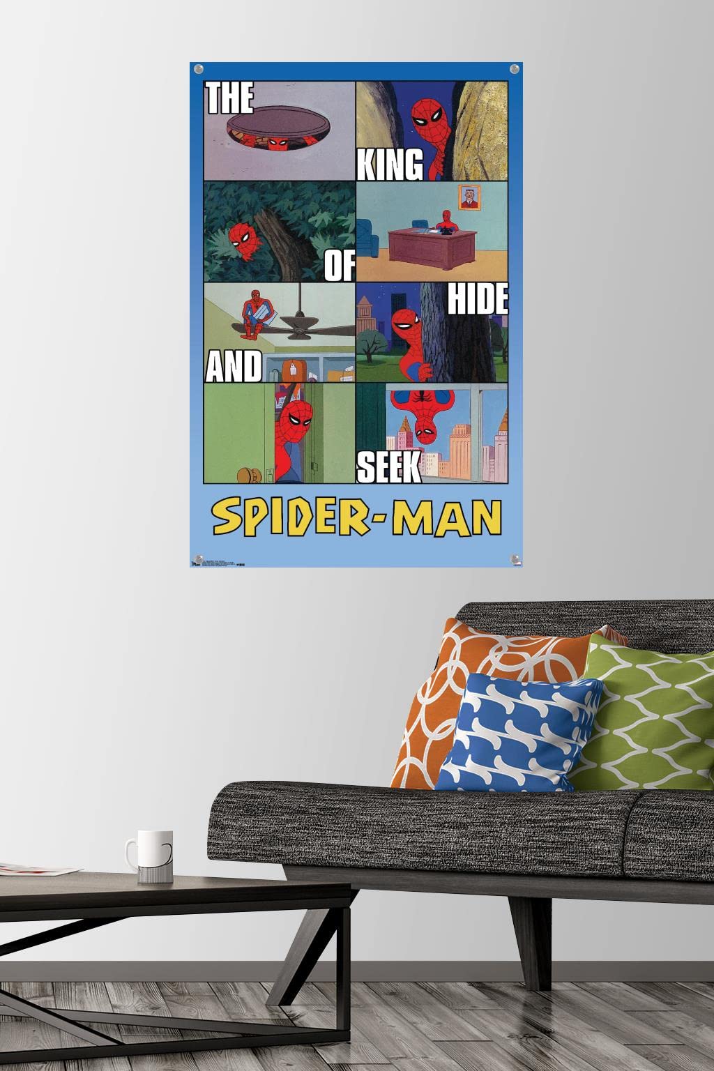 Marvel Comics Spider-Man Hide and Seek Wall Poster with Push Pins - Premium Superhero Decor for Kids Room, Office & Game Room - Perfect for Marvel Fans & Collectors