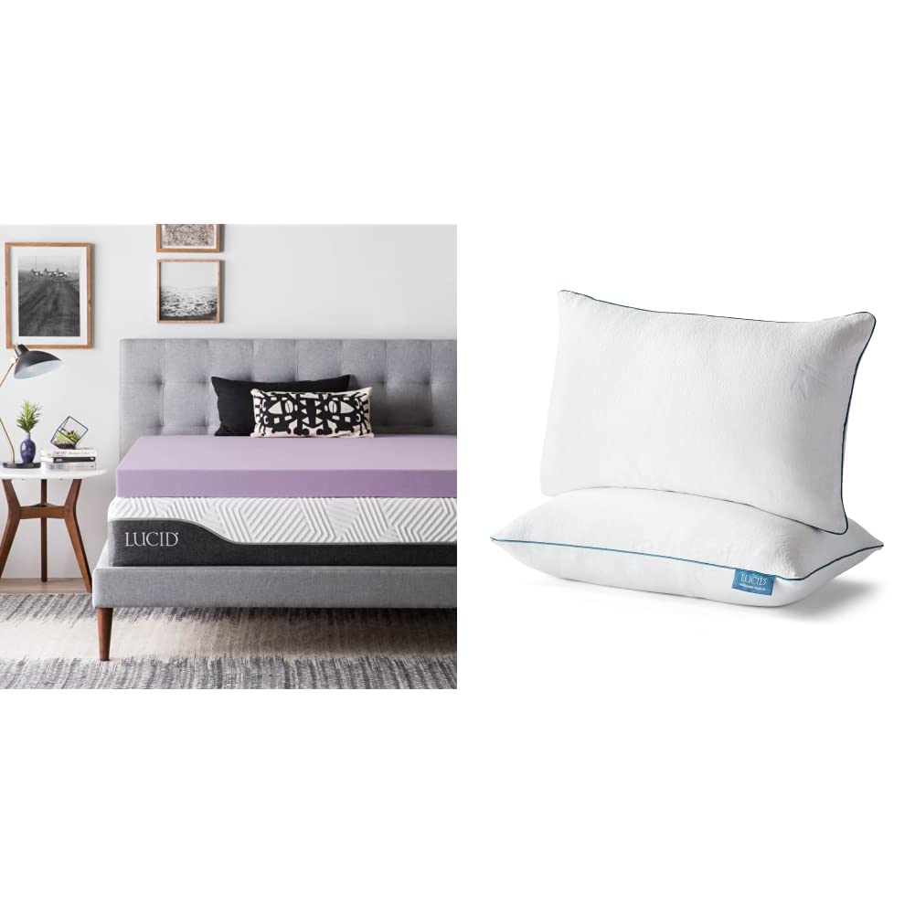 Lavender Memory Foam Mattress Topper & Pillow Set - Full Size, Hypoallergenic for Better Sleep