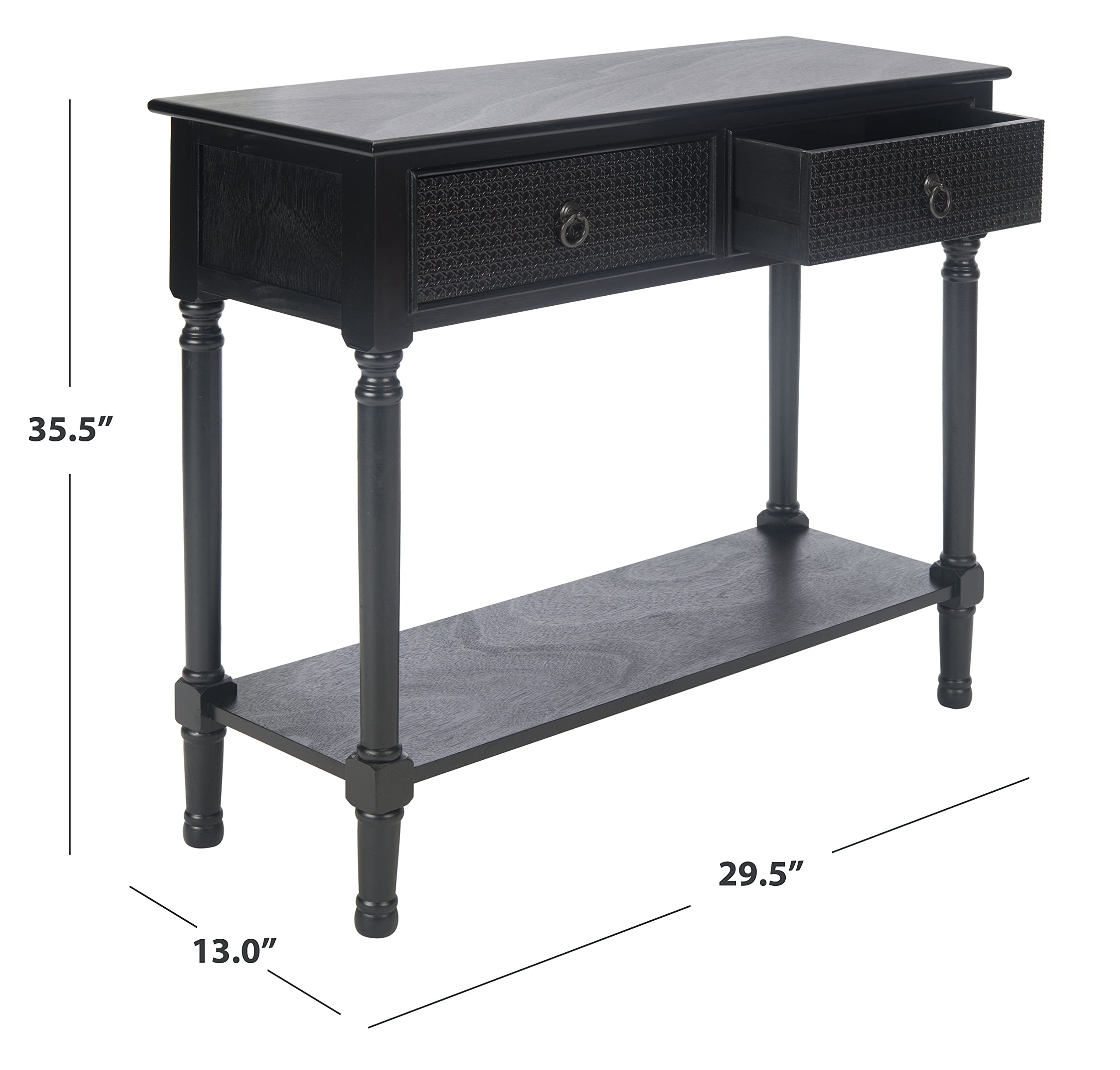 Safavieh Haines Black 2-Drawer Console Table with Bottom Shelf - Modern Entryway Sofa Table for Living Room, Hallway & Foyer Decor