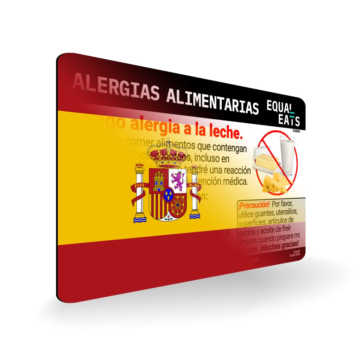 Dairy Allergy Translation Card for Spain - Spanish Milk Allergy Alert Card | Plastic Medical ID Chef Card for Travel & Dining | Essential for Restaurants, Hotels & Emergency Situations