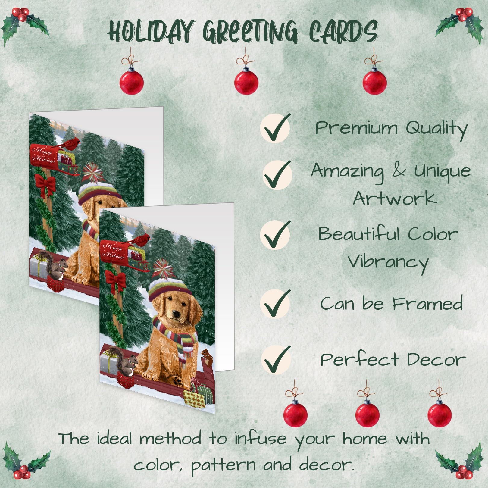 Golden Retriever Christmas Greeting Cards - 50 Blank Inside Pet Themed Note Cards with Envelopes - Custom Dog Holiday Cards for Xmas Gifts, Party Invitations & Thank You Notes