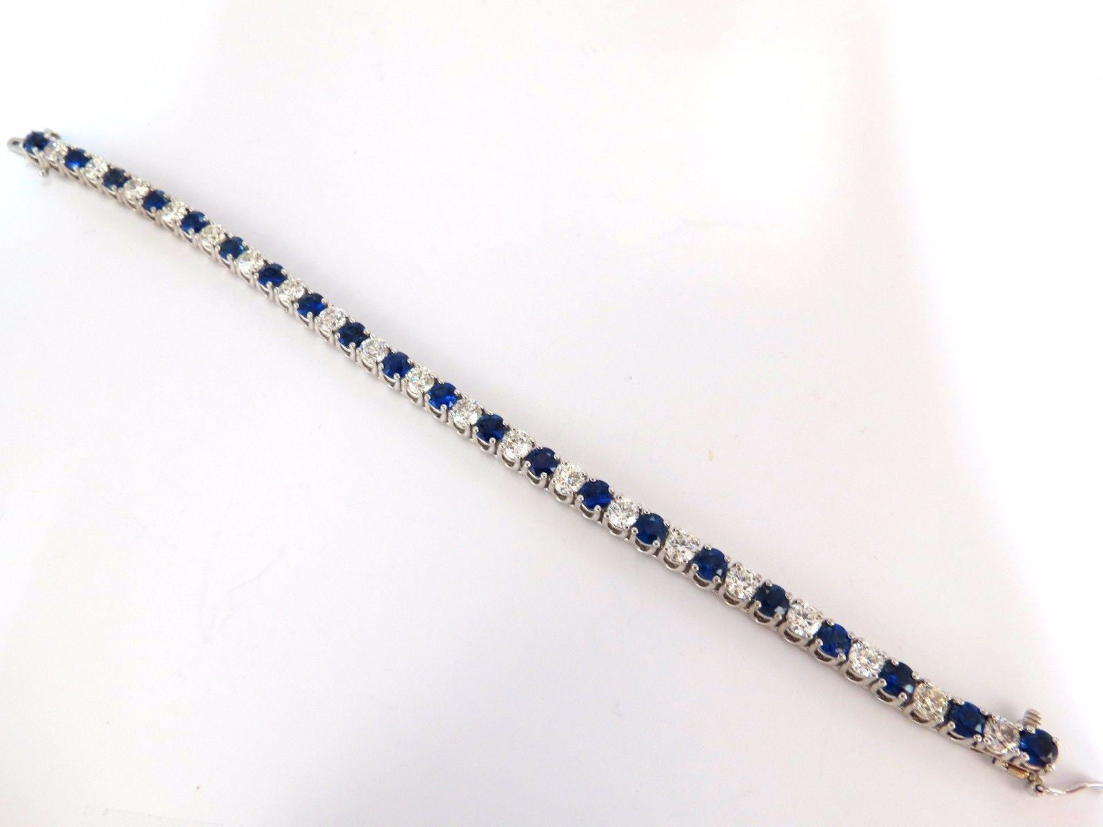 14.35ct Natural Vivid Royal Blue Round Sapphire & Diamond Tennis Bracelet in 14K Gold - Elegant Jewelry for Weddings, Anniversaries & Special Occasions