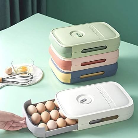 ZUNASIKA Auto Scrolling Egg Holder - Stackable Refrigerator Egg Tray Organizer for 18-21 Eggs, Durable Plastic Kitchen Storage Container (Blue) - Perfect for Countertop, Pantry & Fridge Organization