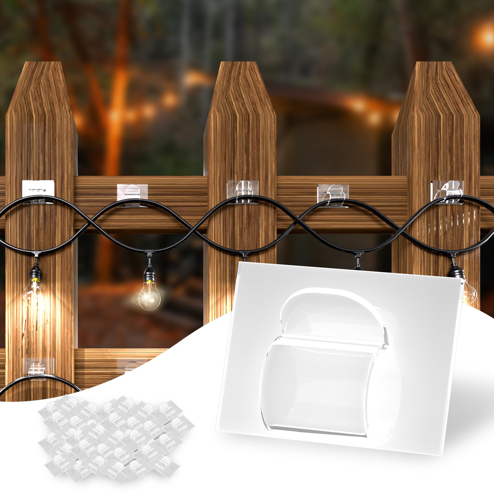 35Pcs Clear Adhesive Hooks for Outdoor String Lights - Heavy Duty Waterproof UV-Resistant Cable Clips for Christmas Decorations, Rope Organizer - Perfect for Patio, Garden & Holiday Lighting