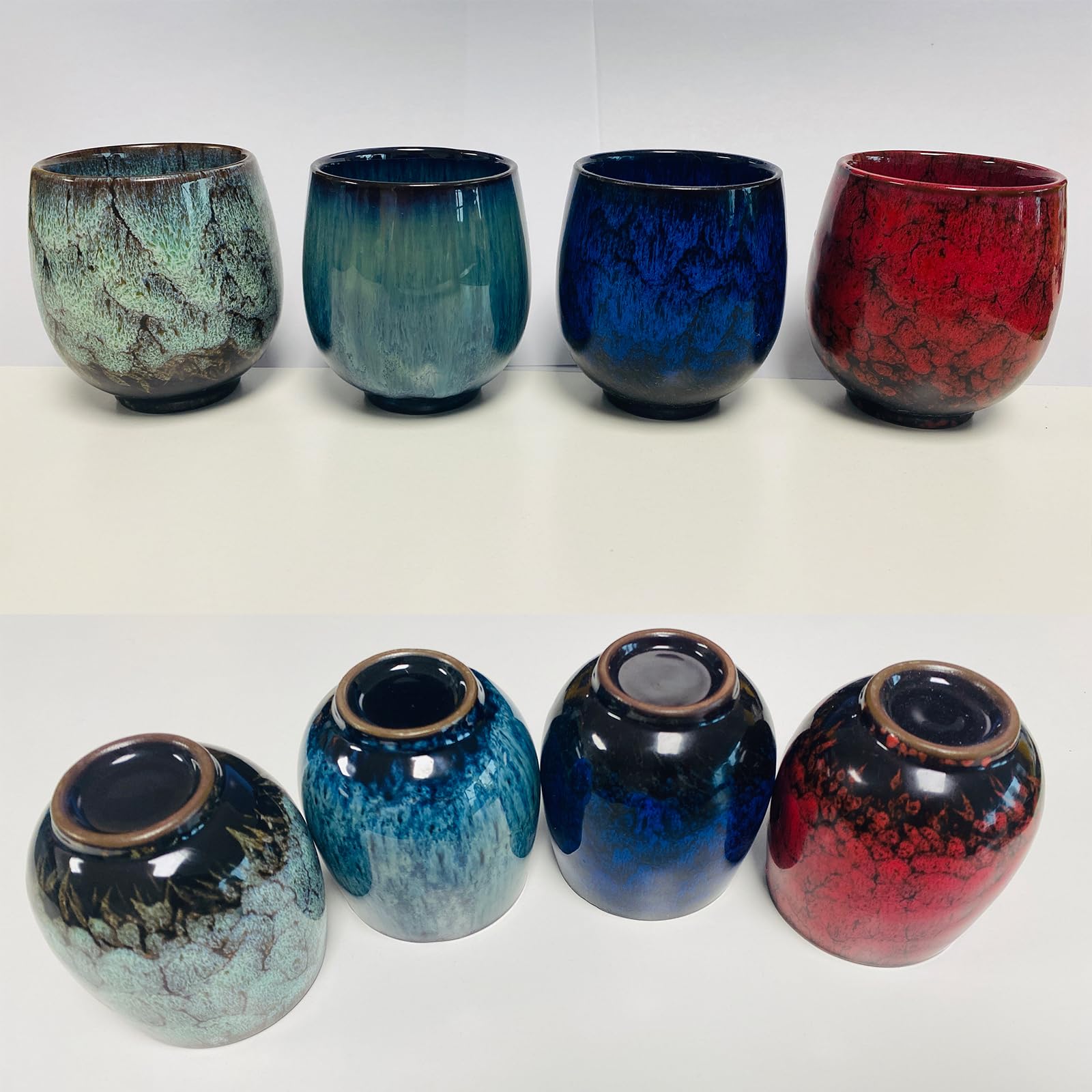 Japanese Ceramic Tea Cup Set - Handmade Flamed Glazed Mugs (Set of 4, Multicolor) for Home, Office & Gifts - Perfect for Japanese Tea Ceremony, Afternoon Tea & Cozy Coffee Breaks