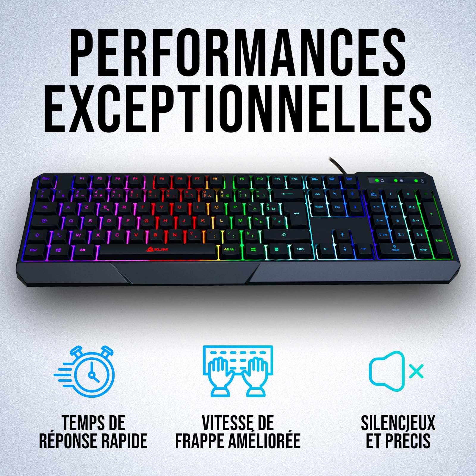 KLIM Chroma AZERTY Gaming Keyboard for PC, PS4, Mac - Wired USB Mechanical Keyboard with RGB Backlit, High Performance for Gaming & Typing - 2024 New Version (Black) | Perfect for Esports, Streaming & Office Work