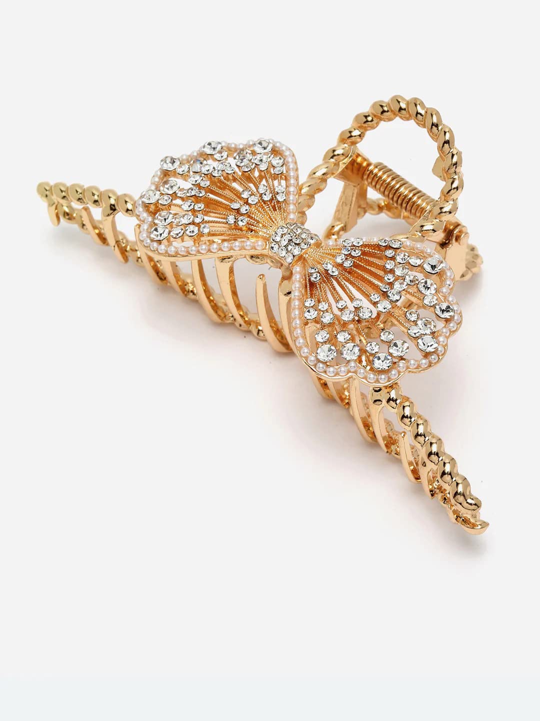Annacreations Golden Large Metal Pearl Rhinestone Hair Claw Clip - Elegant Hair Accessories for Women & Girls (Style-18, Pack of 1) - Perfect for Weddings, Parties, and Special Occasions