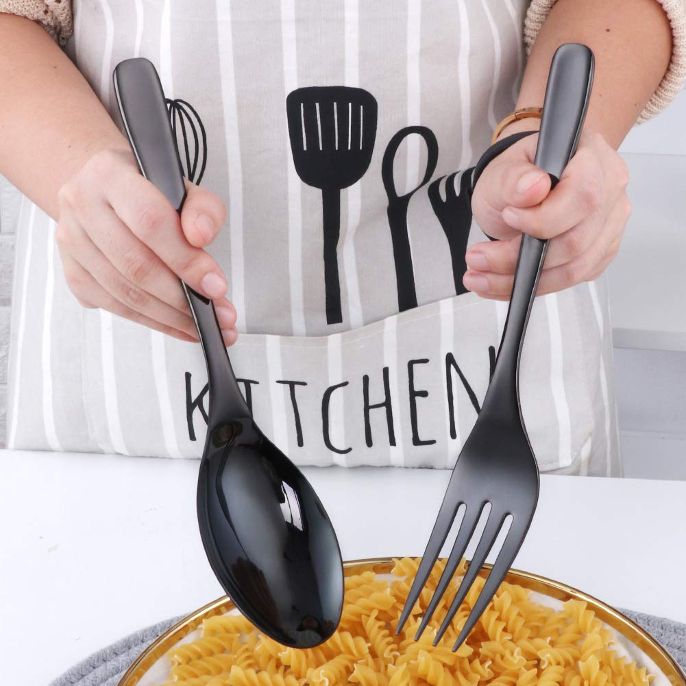 Premium 18/10 Stainless Steel Salad Serving Utensils Set - 10 Inch Long Handle Buffet Serving Spoons for Party, Catering & Home Use - Durable Kitchen Tools for Restaurants, Weddings & Dinner Parties