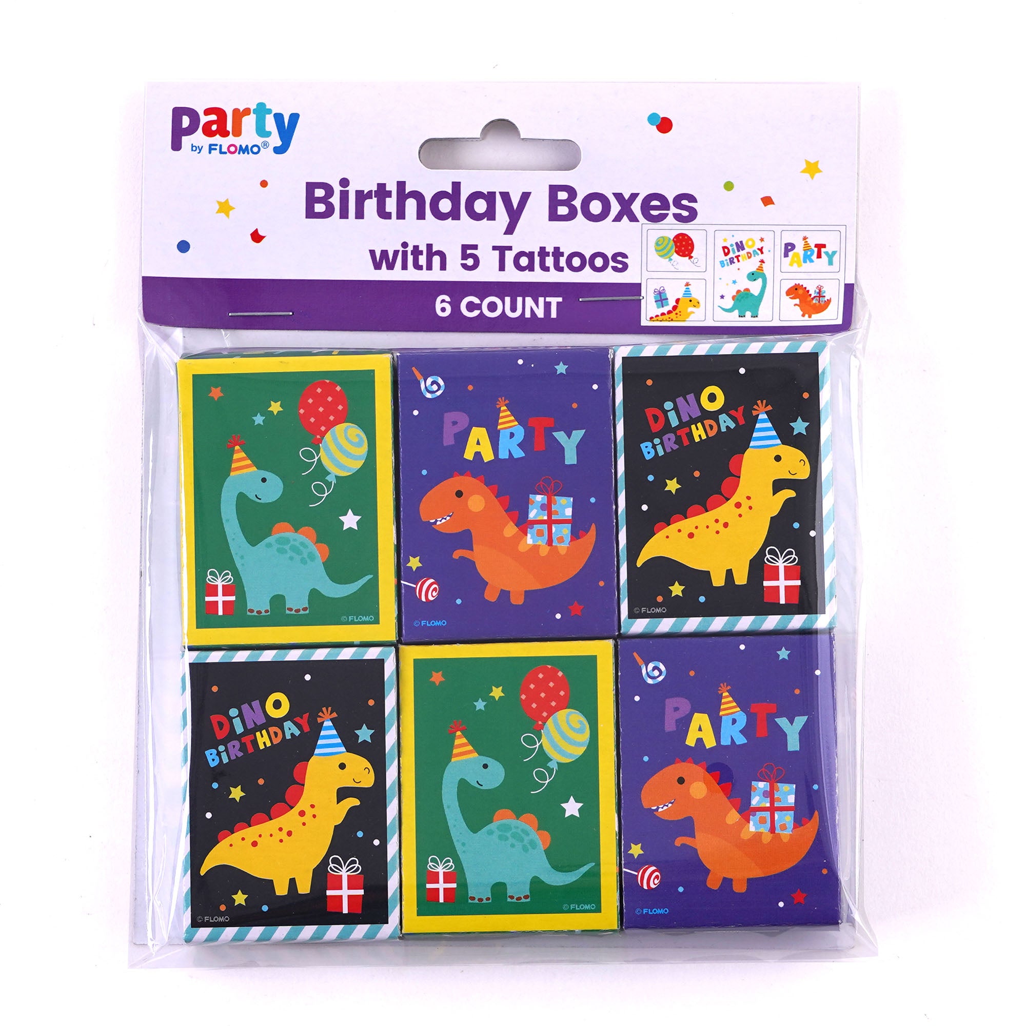 6Pcs Happy Birthday Dinosaur Temporary Tattoos for Kids - 5 Tattoos per Box - Perfect for Birthday Parties, Dinosaur Themed Events & Costume Accessories