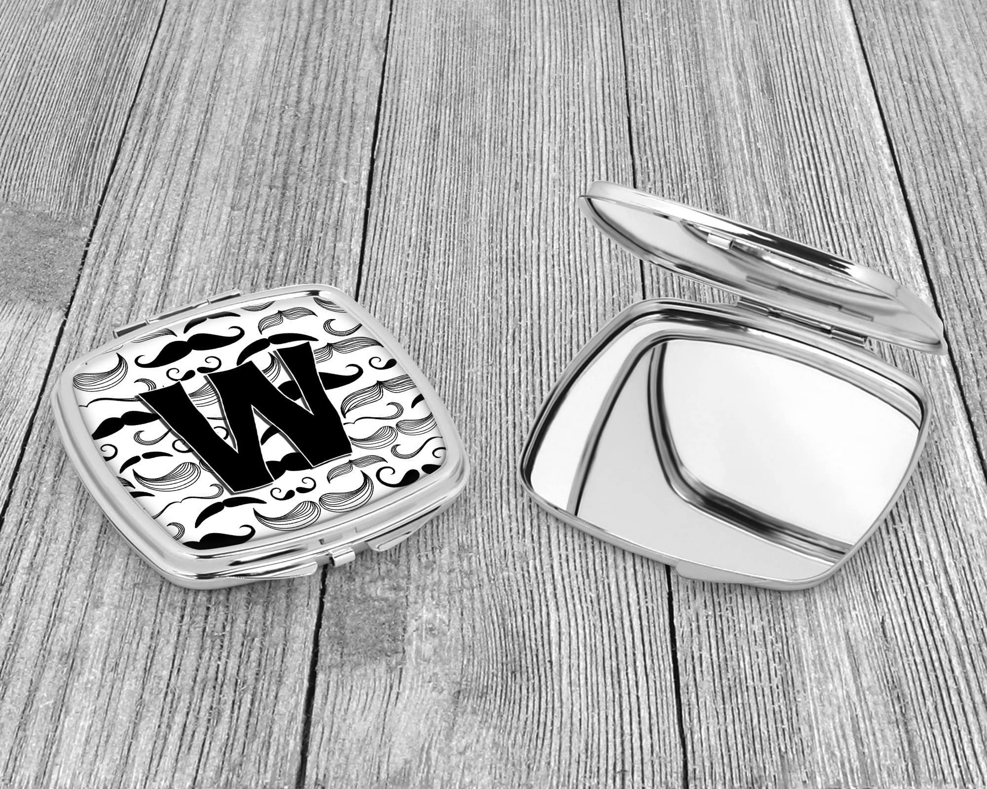 Caroline's Treasures CJ2009-WSCM Letter W Mustache Compact Mirror - Elegant Travel Makeup Mirror for Women & Girls, Perfect Gift Idea, Portable Folding Handheld Mirror for Home, Purse & Travel