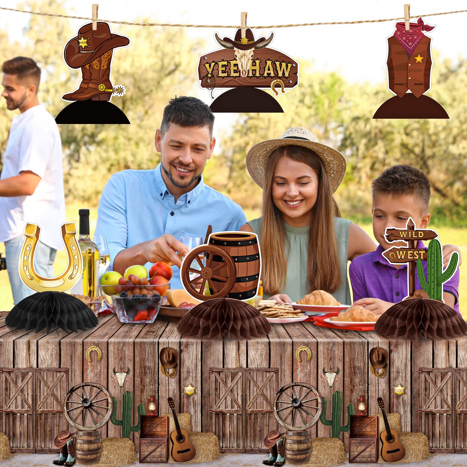 9-Piece Western Cowboy Honeycomb Centerpieces - Wild West Party Decorations for Cowboy Themed Birthday, Baby Shower & Western Events - Perfect for Kids Parties, Home Decor and Western Weddings