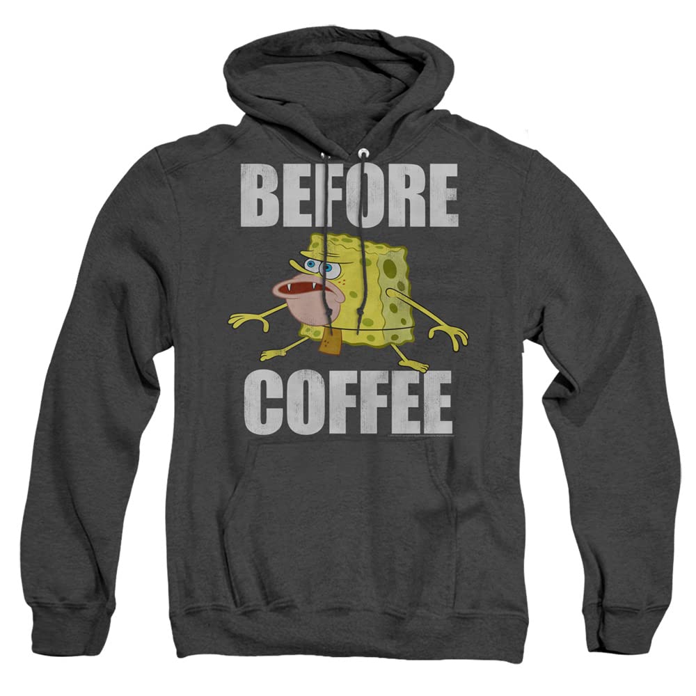 Spongebob Before Coffee Meme Hoodie - Unisex Pullover Heather Sweatshirt | Funny Cartoon Graphic Apparel for Men & Women | Perfect for Casual Wear, Gifts & Meme Lovers