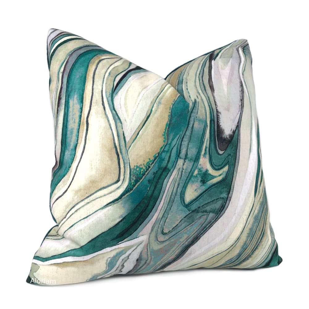 Borneo Green Marbled Abstract Pillow Cover - 18x18 Inch Decorative Throw Pillow Case with Hidden Zipper - Fabric by the Yard Available - Perfect for Living Room, Bedroom & Boho Home Decor