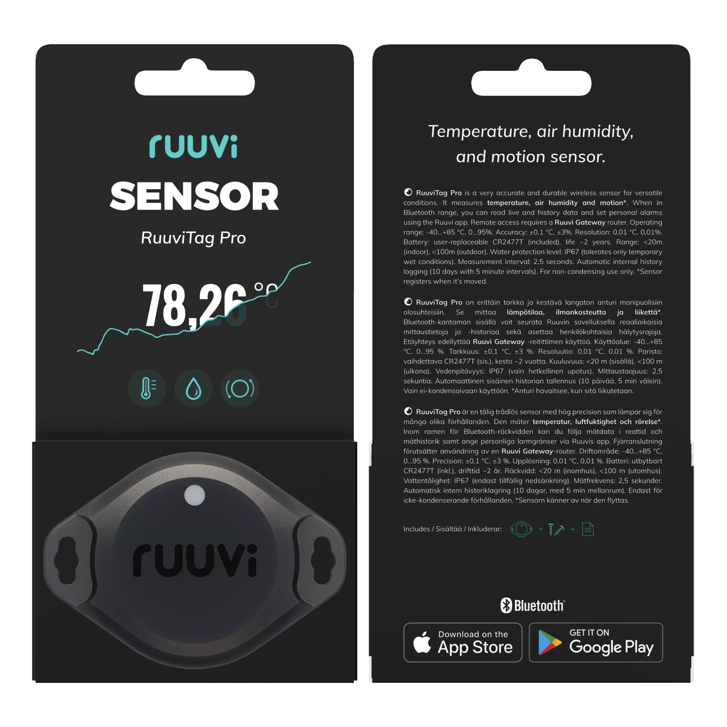 RuuviTag Pro - 3-in-1 Bluetooth Temperature, Humidity & Pressure Sensor for Home, Office & Warehouse Monitoring