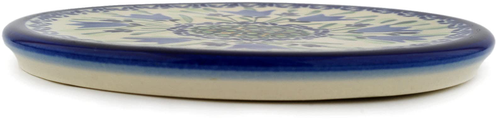Handmade Blue Rose Polish Pottery Trivet - Blue Tulip Design for Hot Dishes & Kitchen Decor - Perfect for Dining Tables, Countertops, and Gift Giving
