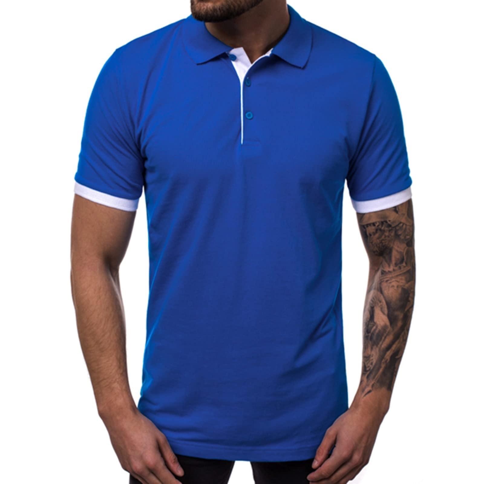 Trendy Men's Crew Neck Short Sleeve Button-Up Shirts - Comfortable Solid Color Summer T-Shirts for Casual Wear & Outdoor Activities