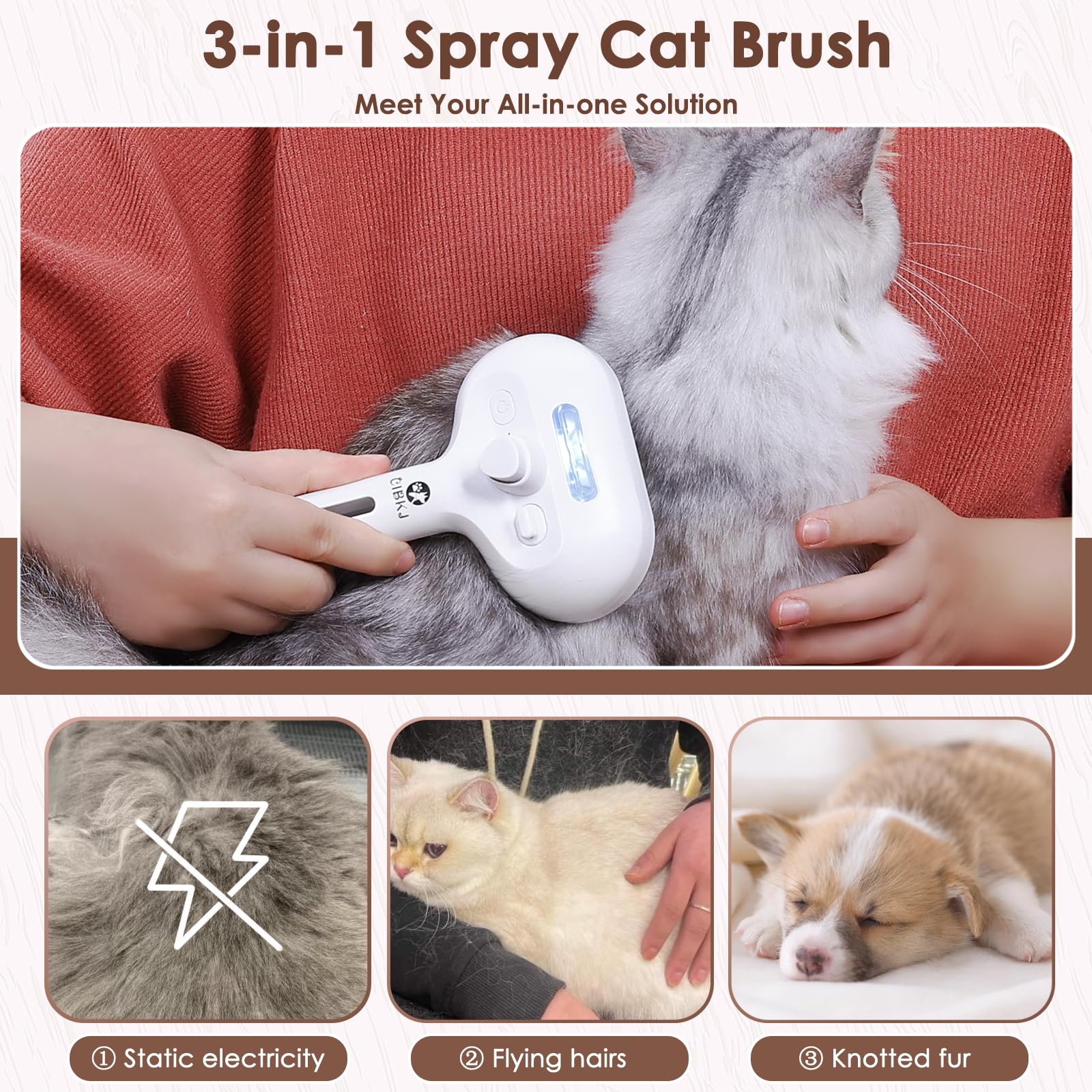 Rechargeable Pet Steam Brush for Cats & Dogs - Grooming Brush with Steam to Remove Static & Flying Hair | Easy to Clean & Use | Perfect for Home Pet Grooming & Shedding Control