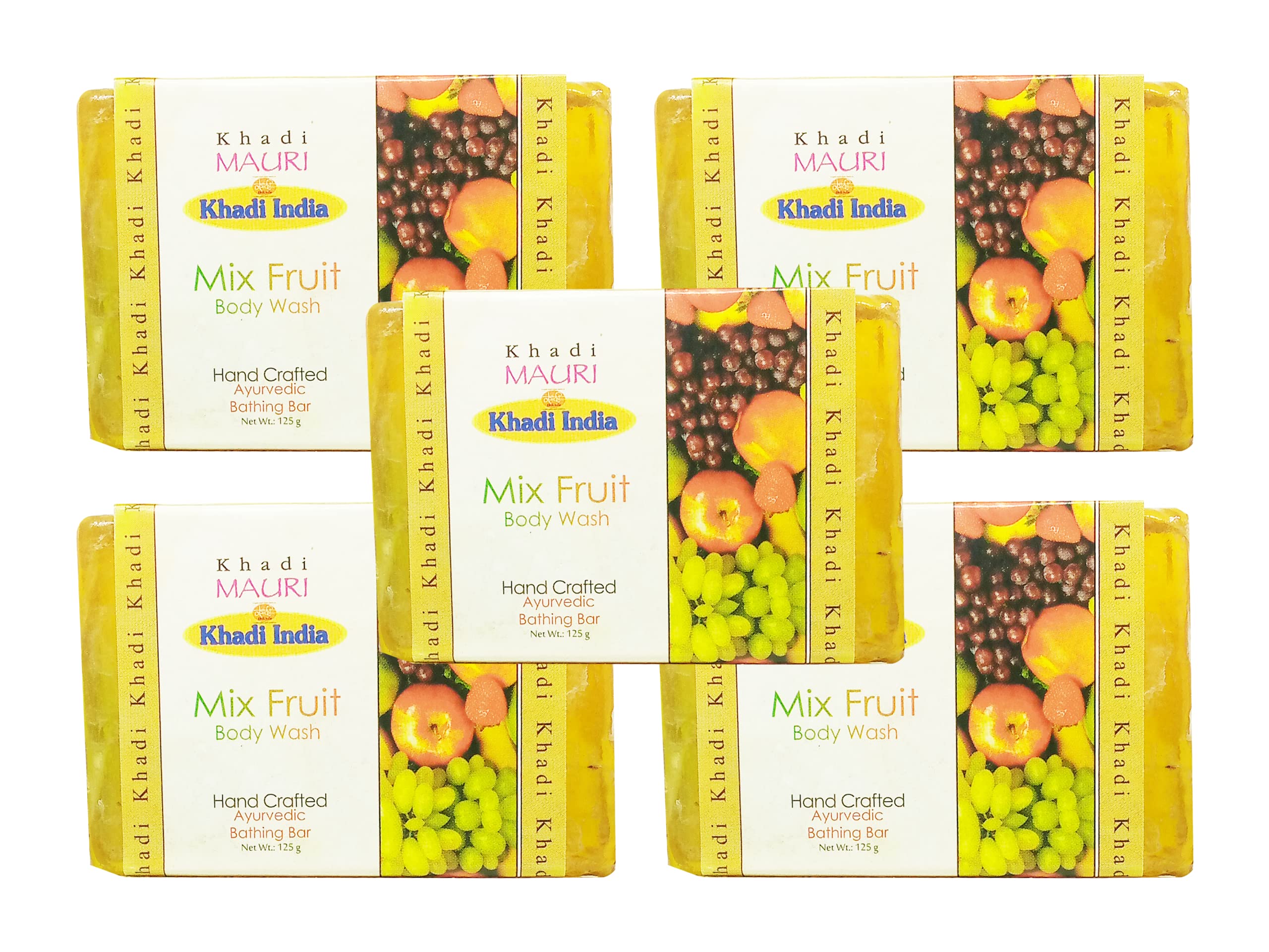 Khadi Mauri Mix Fruit Soap - 100% Natural, Herbal & Vegan - Pack of 5 (625g) - Perfect for Sensitive Skin & Daily Body Care