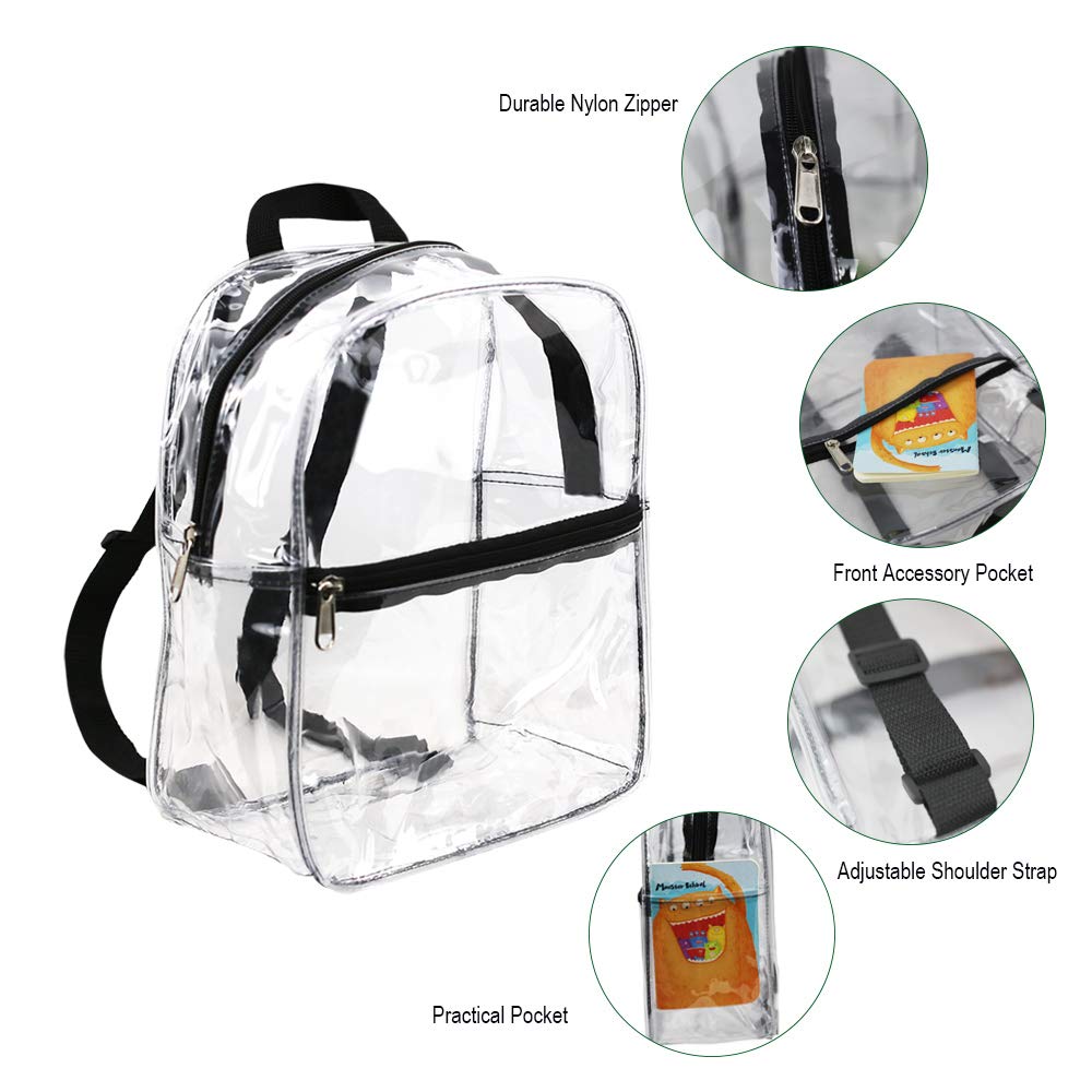 Stadium Approved Clear Mini Backpack - Heavy Duty Cold-Resistant Transparent PVC Security Bag for Work, Travel & Events (Black) | Perfect for Concerts, Sports Games & Airport Security