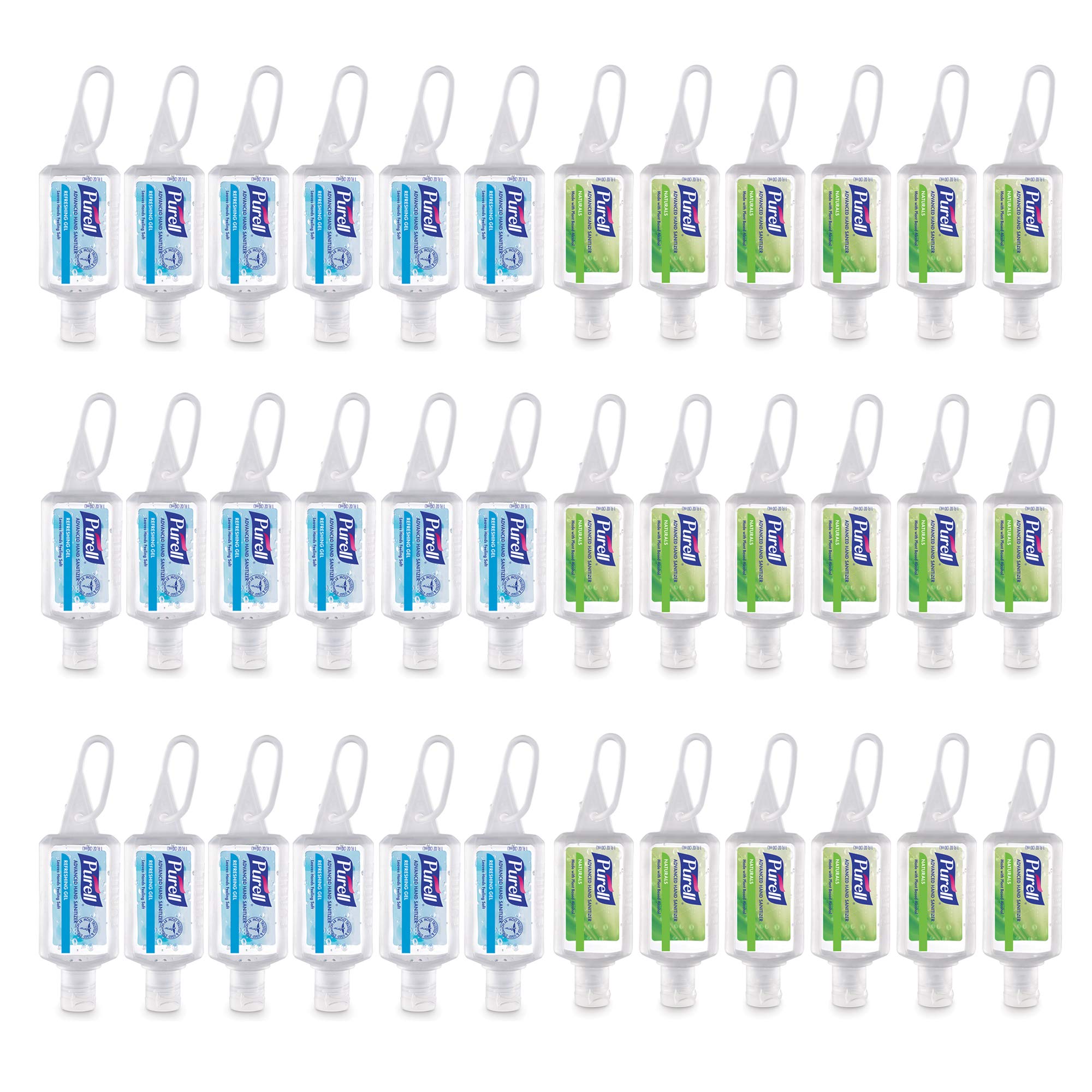 PURELL Advanced Hand Sanitizer Variety Pack - 36 Travel Size (1 fl oz) Natural & Refreshing Gel with Flip Cap & Jelly Wrap Carrier | Perfect for Travel, Office, School & On-the-Go Hygiene