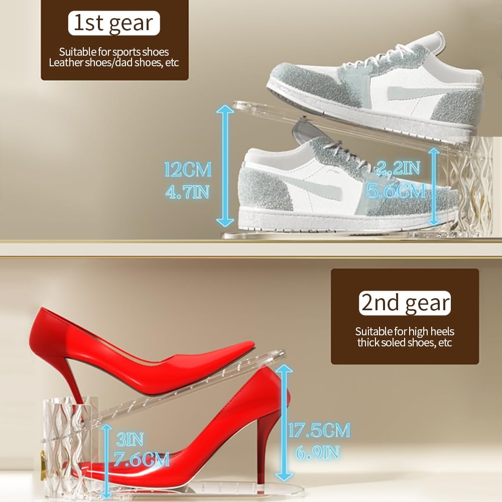 15 Pack Clear Adjustable Shoe Organizer - Double Layer Stackable Shoe Rack for Sneakers, Heels & Flats - Space Saving Closet Storage Solution for Bedroom, Entryway & Dorm Organization