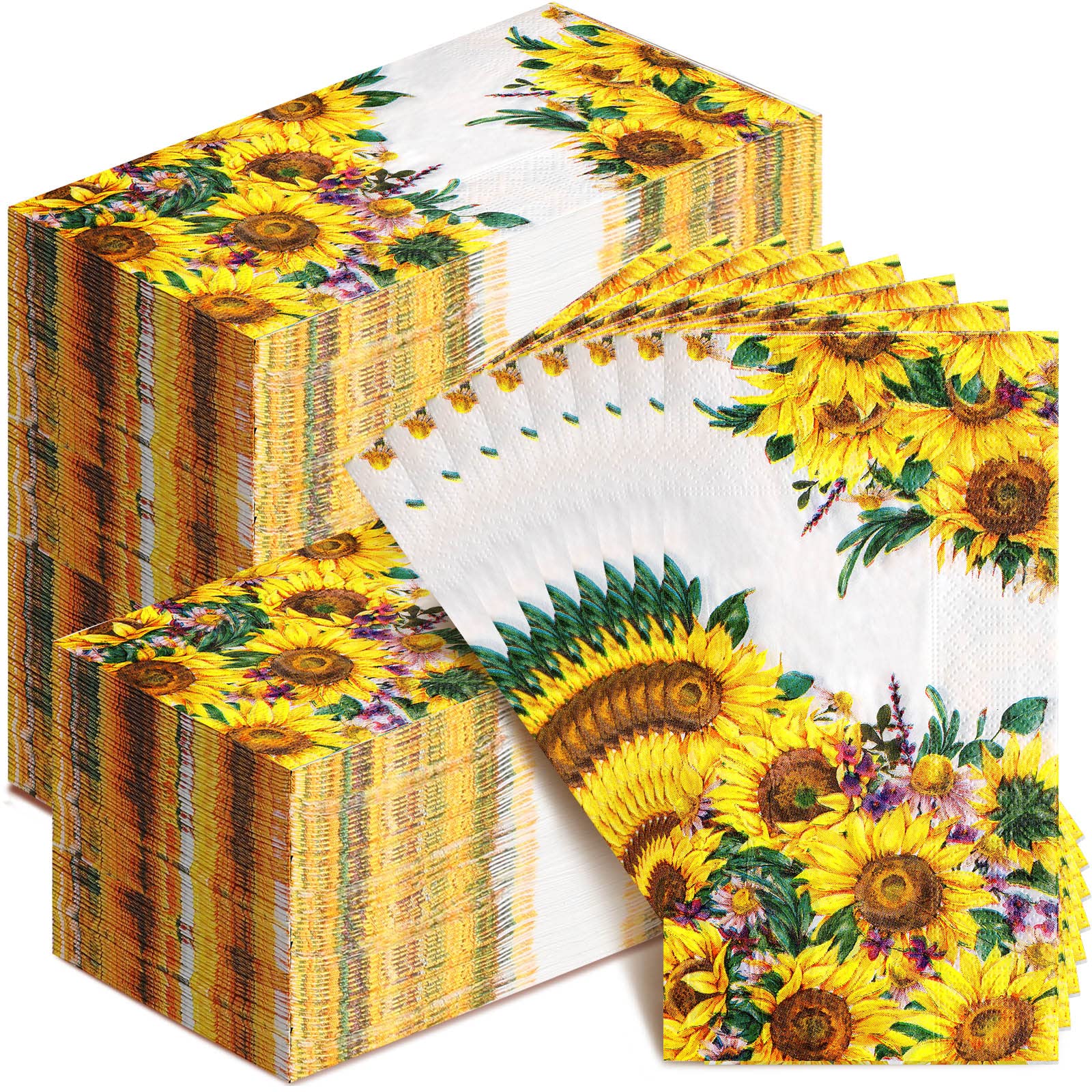 Jetec 200 Count Disposable Paper Guest Towels - Premium Bathroom Hand Towels with Butterfly Flower Bird Design, Perfect for Birthday Parties, Holiday Events & Home Bathroom Use (Sunflower Pattern) | Soft, Absorbent & Hygienic Napkins for Guests & Everyday Use
