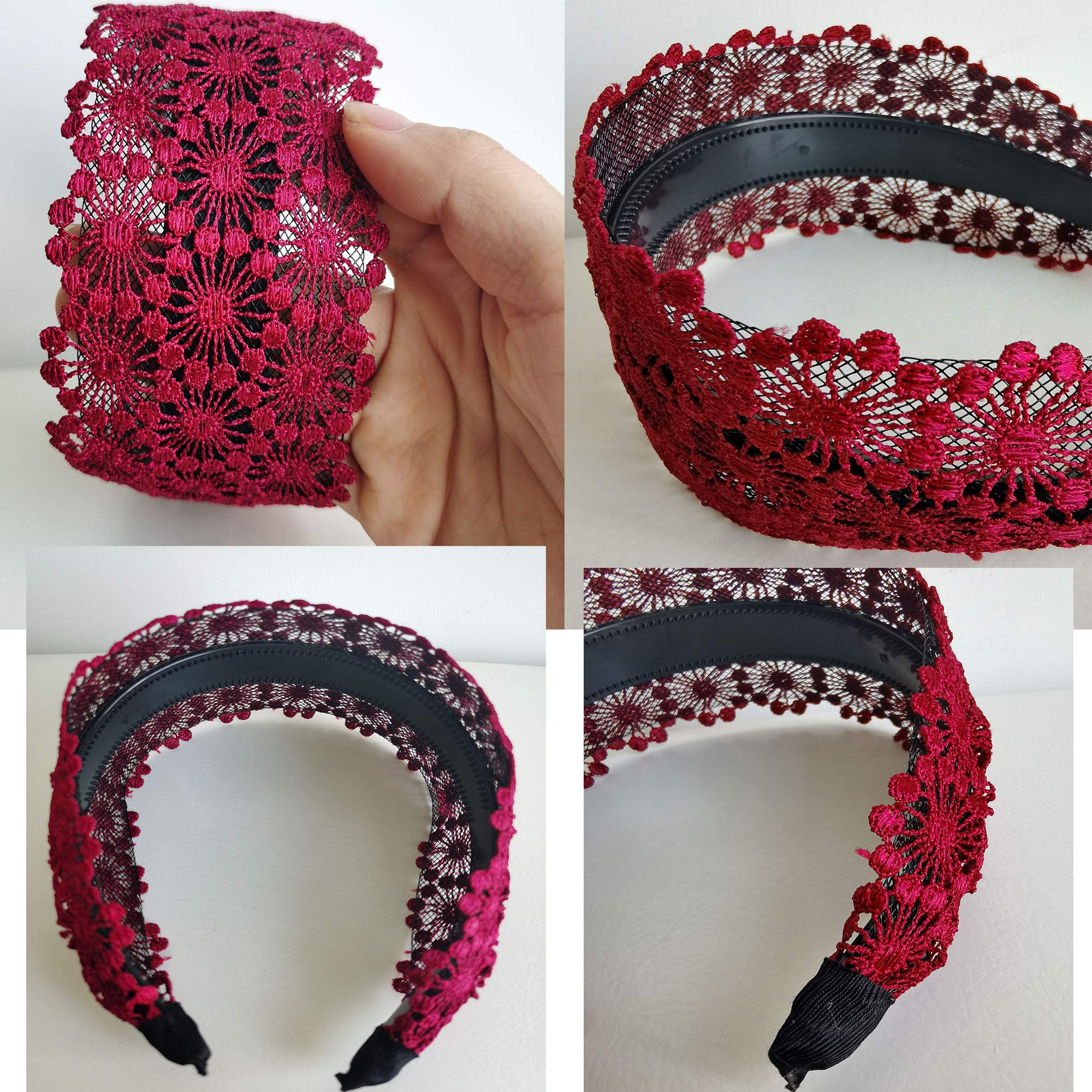 DORIS&JACKY Women's Fashion 2.5 Inch Wide Lace Headbands with Teeth - 5 Pack Elastic Hair Bands for Women & Girls - Perfect for Weddings, Parties & Everyday Styling