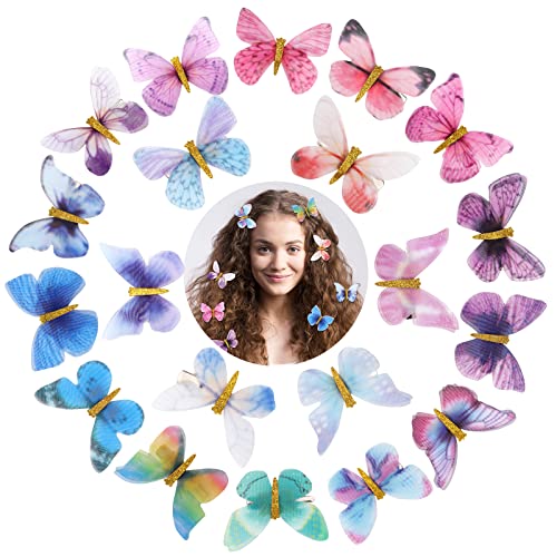 WHAVEL 20 PCS Colorful Butterfly Hair Clips Set - Glitter Handmade Barrettes with Realistic Printed Butterflies for Women & Girls | Perfect for Parties, Weddings, Photo Props & Everyday Hair Accessories