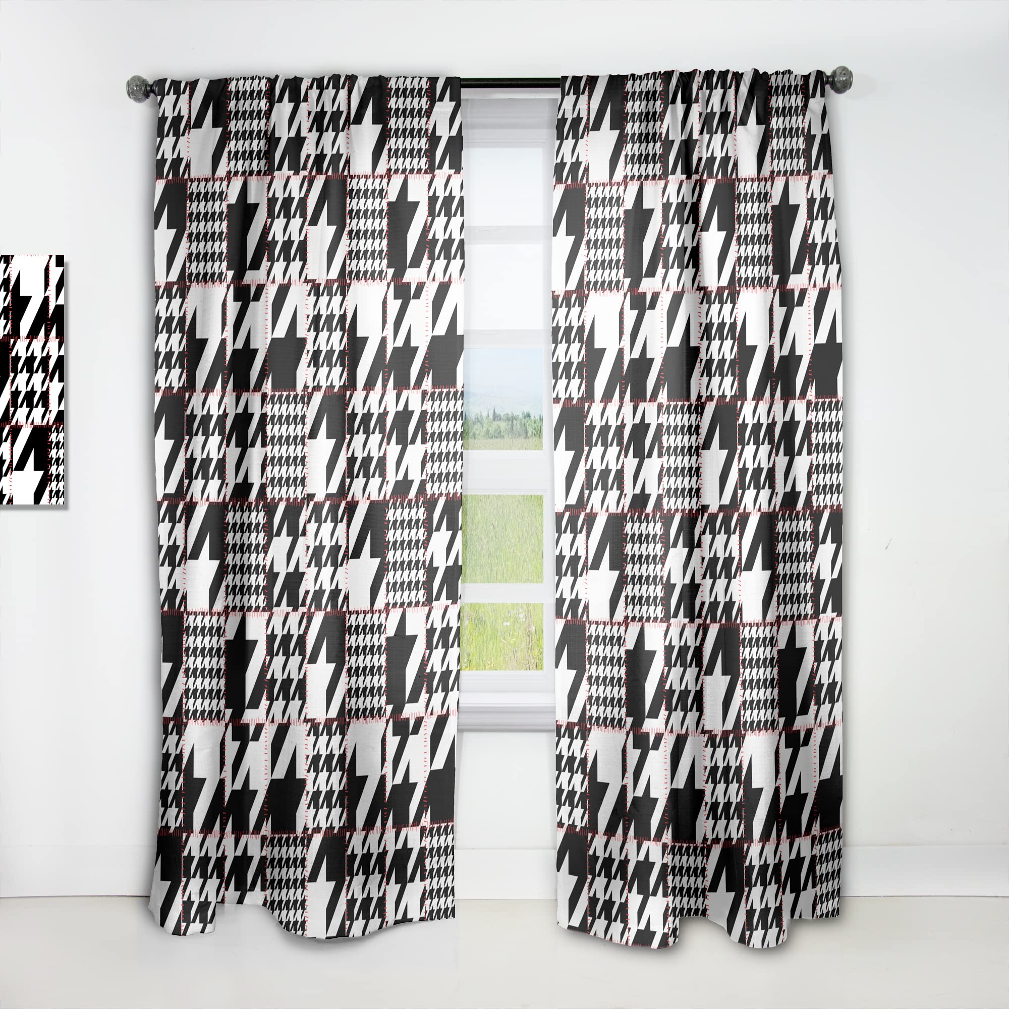 DesignQ Classic Houndstooth Pattern Thermal Insulated Curtains - Single Panel 52x84 Inches - Blackout Drapes for Bedroom & Living Room - Perfect for Home Decor, Privacy & Temperature Control