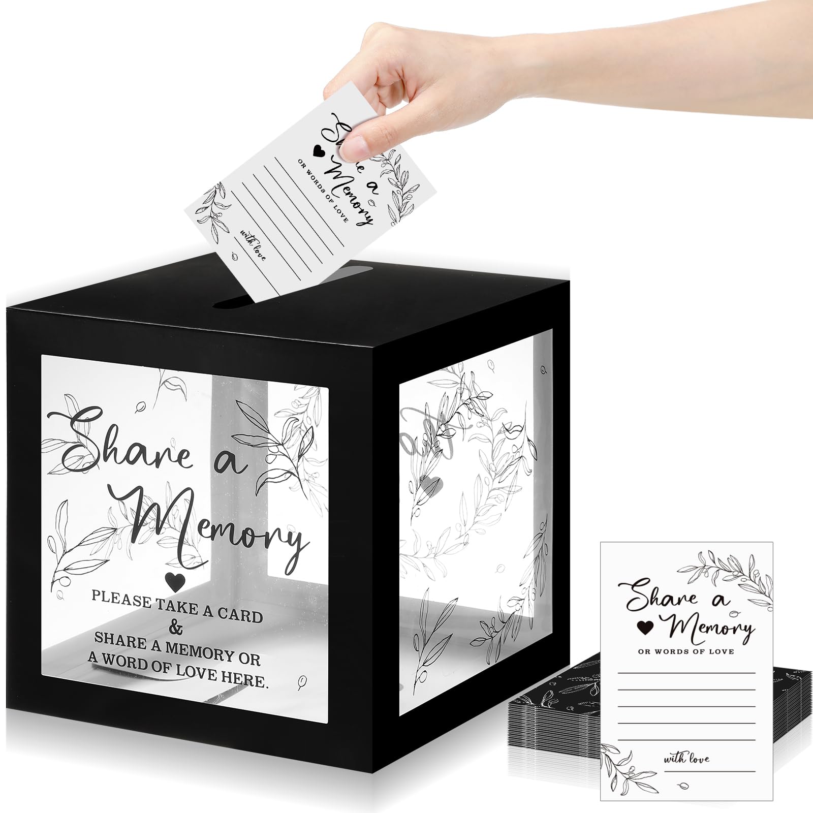 50 Pcs Greenery Memory Cards - Elegant Guest Book Alternative for Funerals, Weddings, Graduations, Bridal Showers, Birthdays & Anniversaries - Perfect for Collecting Cherished Memories (Black) - Great for Scrapbooking, Keepsake Boxes & Memorial Displays
