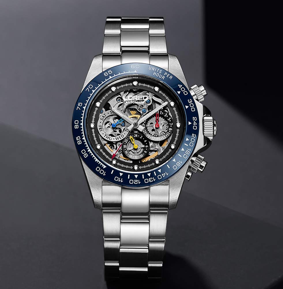 LOREO Men's Automatic Watch - Silver Stainless Steel, Sapphire Glass, Ceramic Bezel with Date - Military Diving Waterproof Watch for Outdoor Adventure & Business Casual Wear