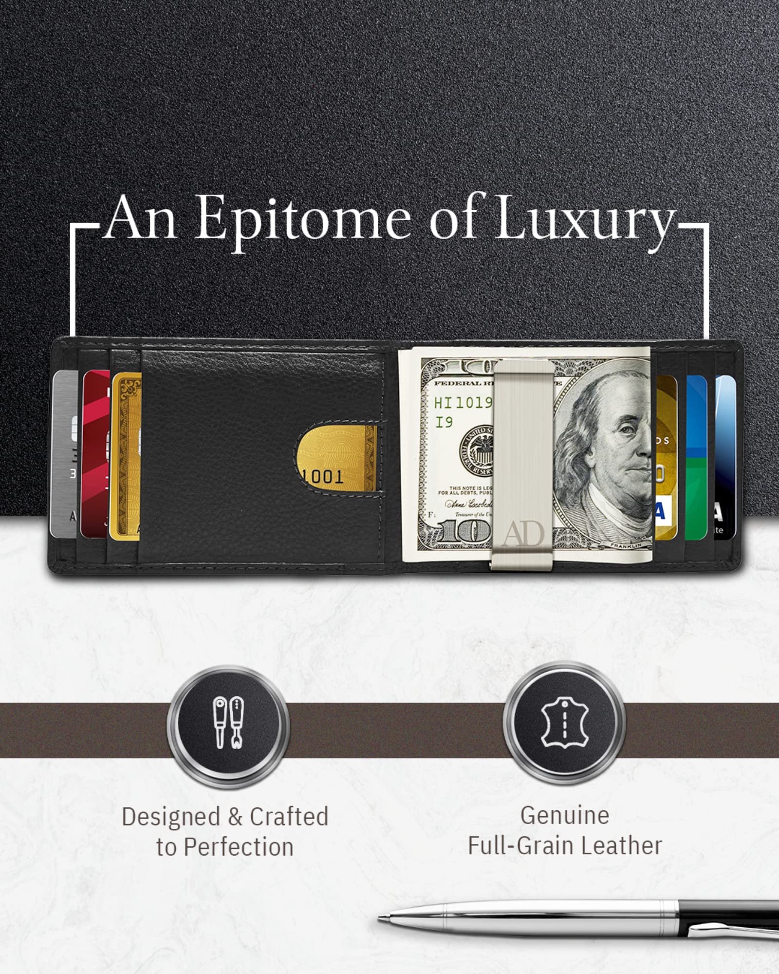 Premium Genuine Leather Men's Wallet - Slim RFID Blocking Bifold with Money Clip | Credit Card Holder for Front Pocket | Perfect for Everyday Use, Travel & Business