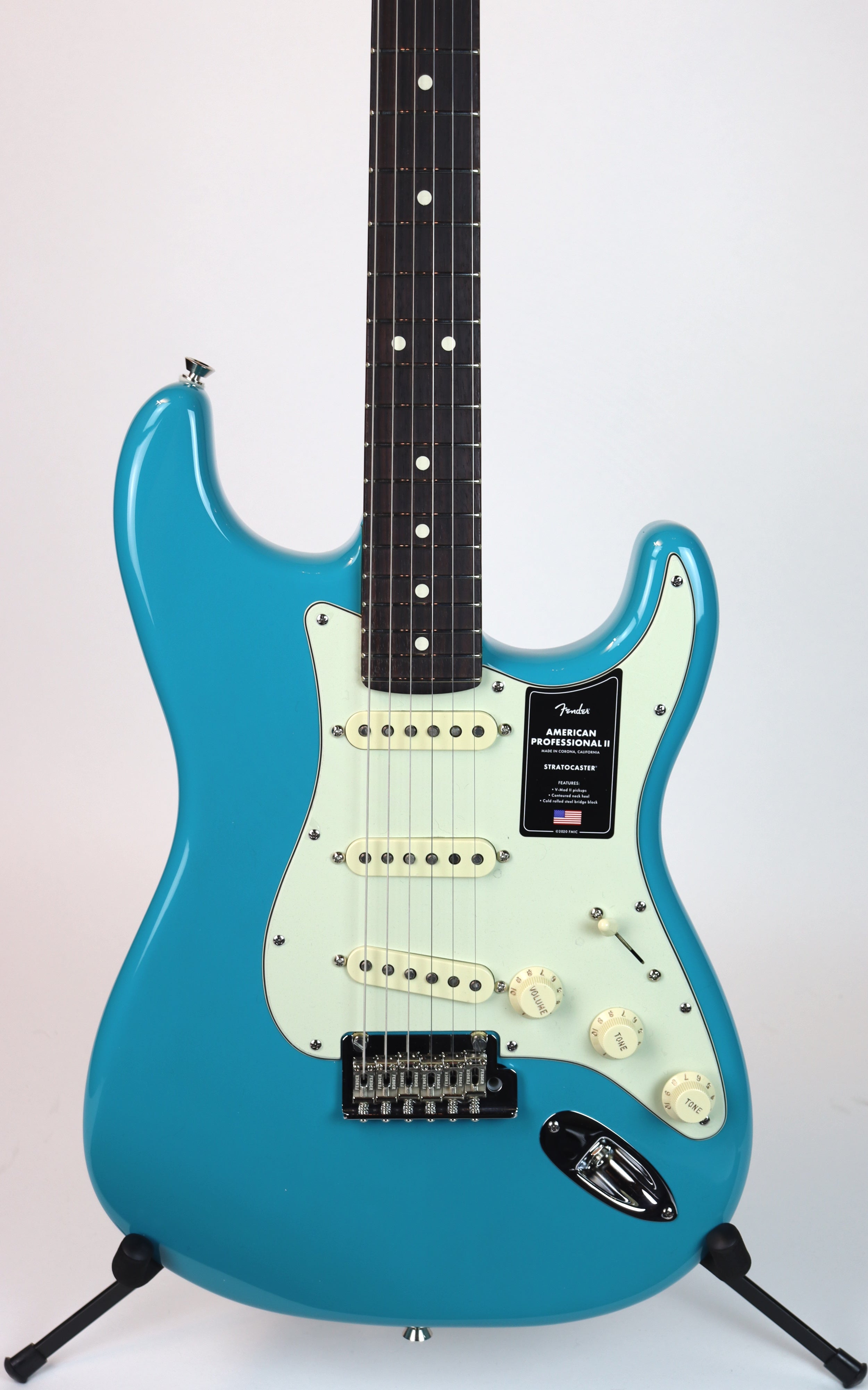 Fender American Professional II Stratocaster RW Electric Guitar in Miami Blue - Perfect for Stage Performances, Studio Recording & Home Practice
