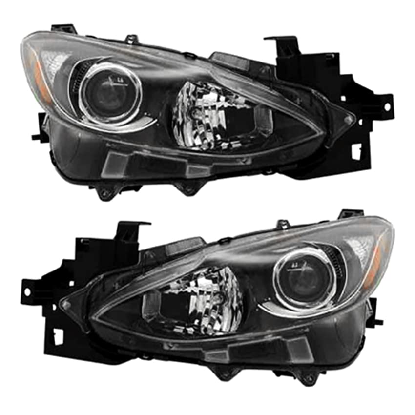 RAREELECTRICAL Halogen Headlight Pair Compatible with Mazda 3 S Hatchback 4-Door 2014-2016 - Part Numbers BPW1-51-0K0, BPW1510K0, BPW1-51-0L0, BPW1510L0, MA2503144, MA2502144 - Perfect for Night Driving & Replacement Upgrades
