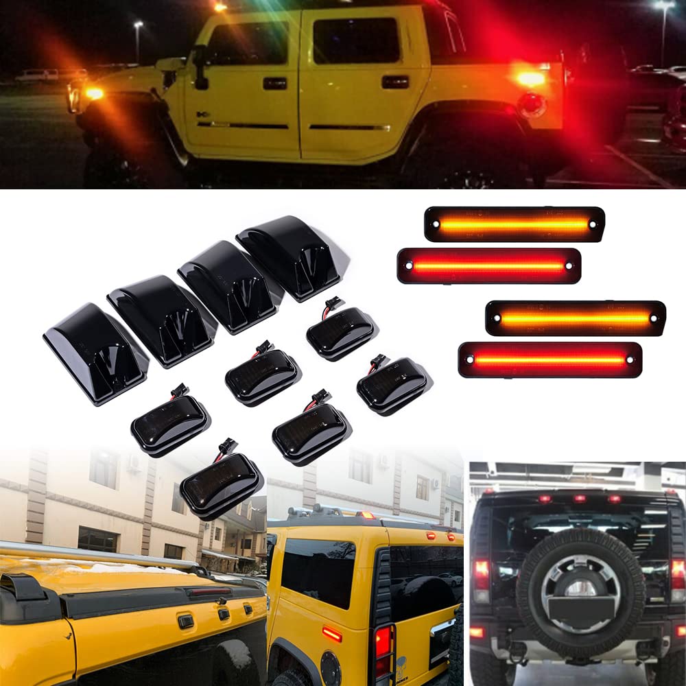 Astra Depot 14PCS Smoked Amber Red LED Roof Cab Marker Light Kit + Front Rear Side Marker Lights for 2003-2009 Hummer H2 - Waterproof, Durable Off-Road Lighting for Trucks & SUVs