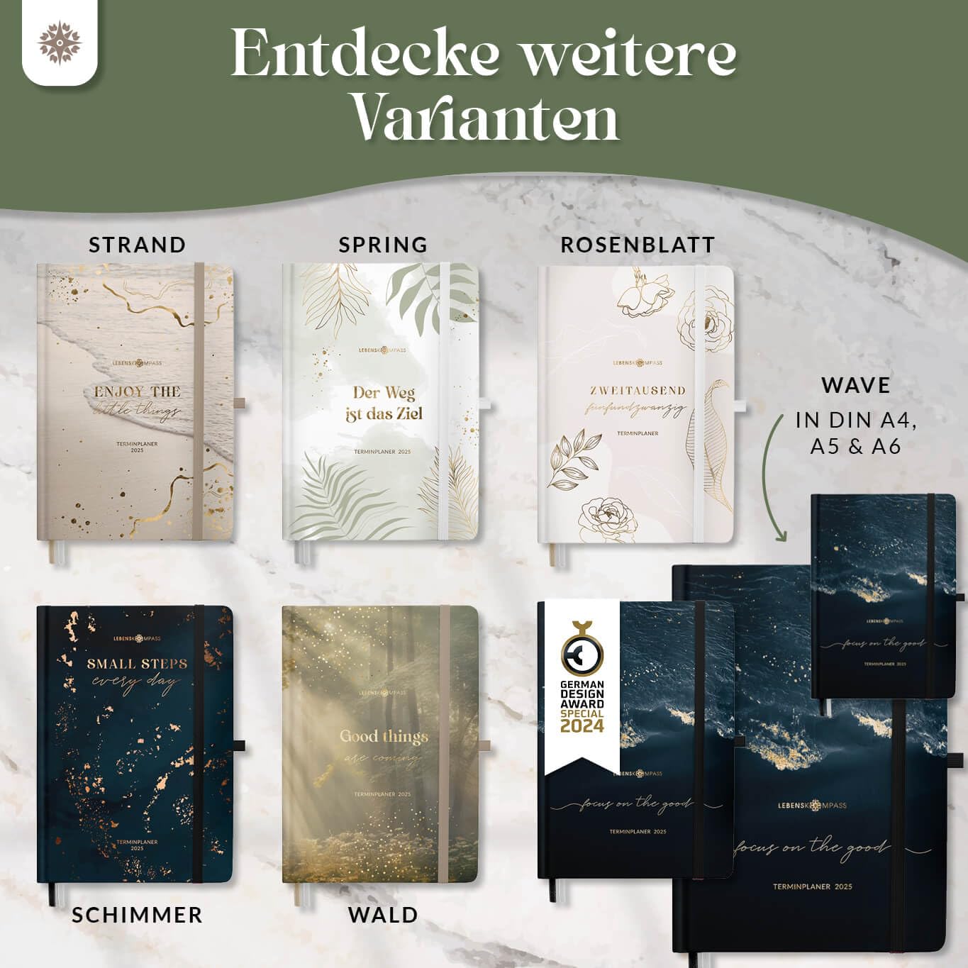 2025 Lebenskompass A5 Forest Hardcover Planner - Weekly & Appointment Calendar with Elegant Foil Embossing - Perfect for Office, School & Personal Organization