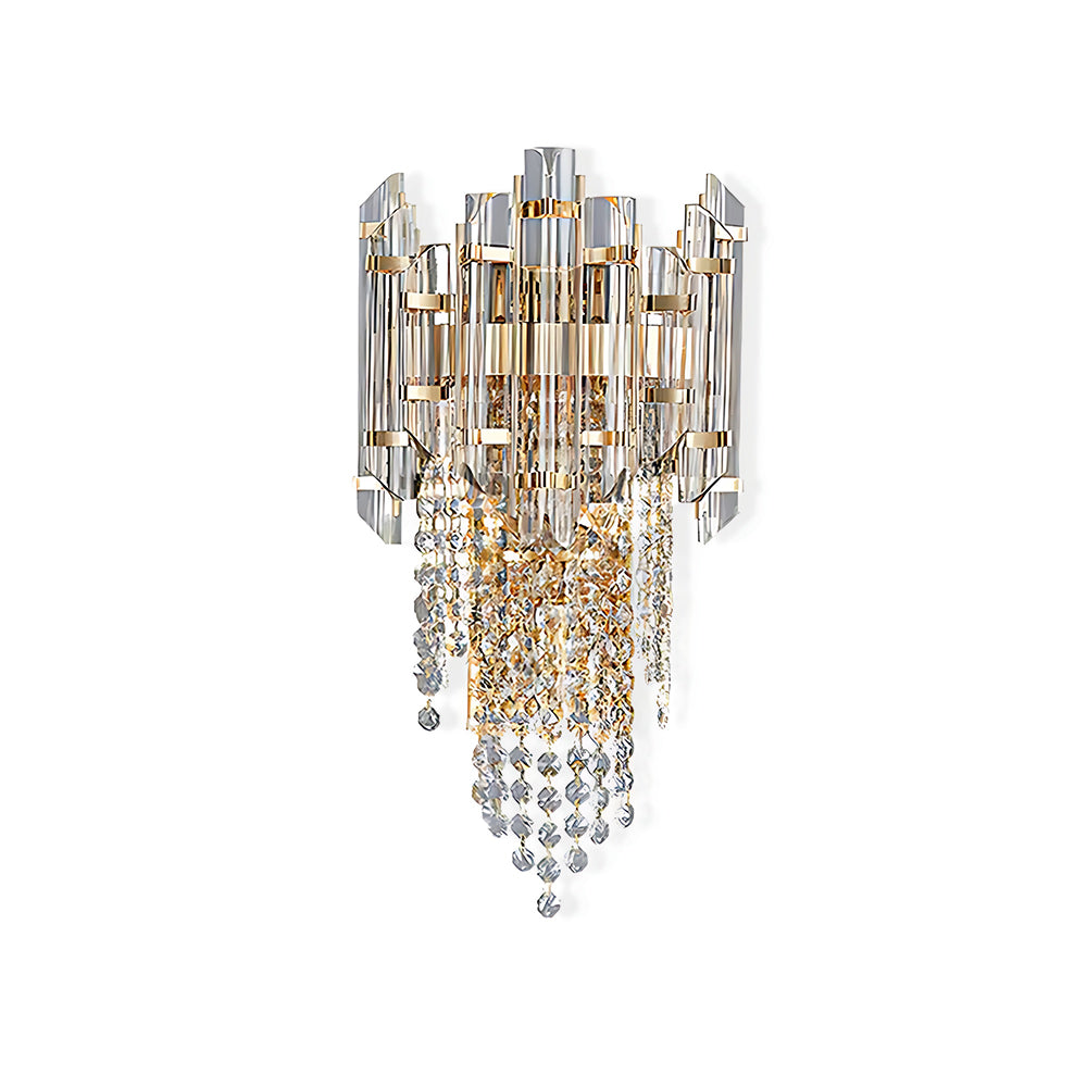 Crystal Tiered Wall Sconce - Elegant Clear Glass Light Fixture for Living Room, Bedroom, or Hallway Decor