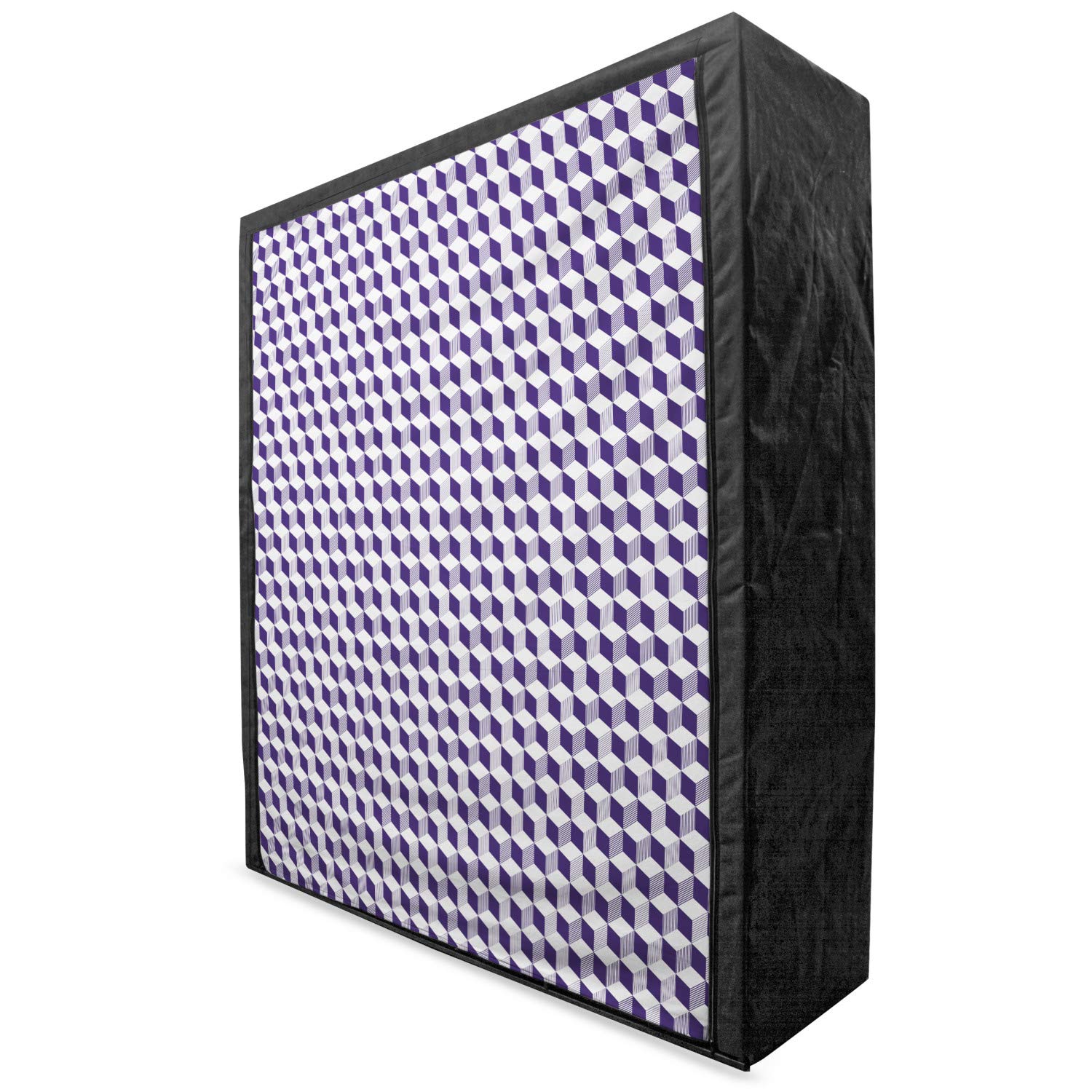Ambesonne Navy Blue Portable Fabric Wardrobe with Geometric Cube Pattern - 59