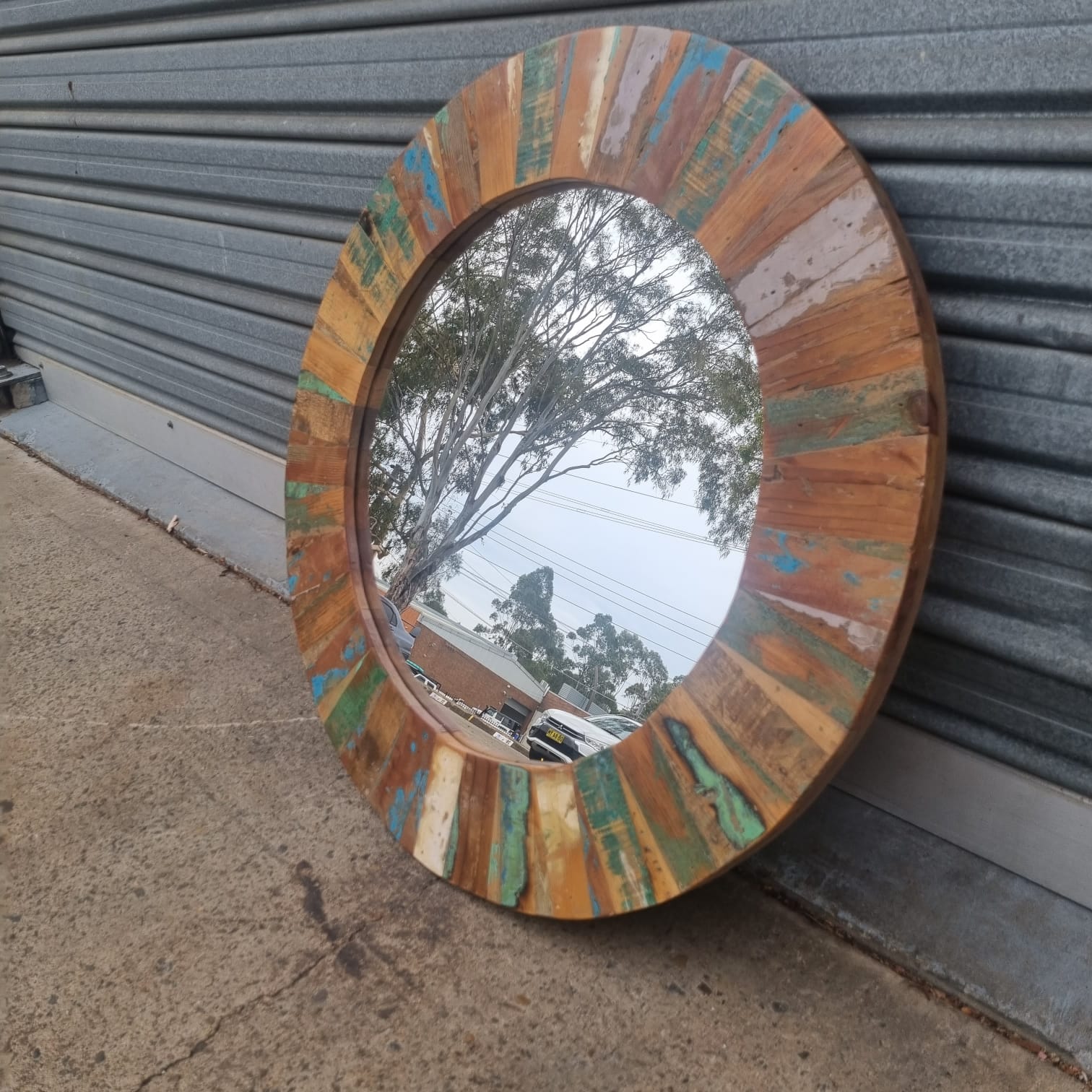 Handcrafted Floral Carved Solid Wood Round Mirror Frame - Indian Boho Home Decor for Living Room, Bedroom & Entryway