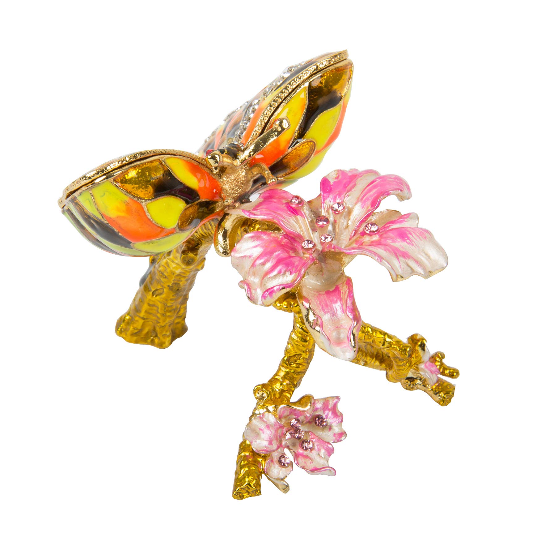 Hand Painted Butterfly Jewelry Box - Decorative Hinged Trinket Box for Rings, Necklaces & Keepsakes - Unique Gift for Women, Home Decor for Bedroom & Dresser