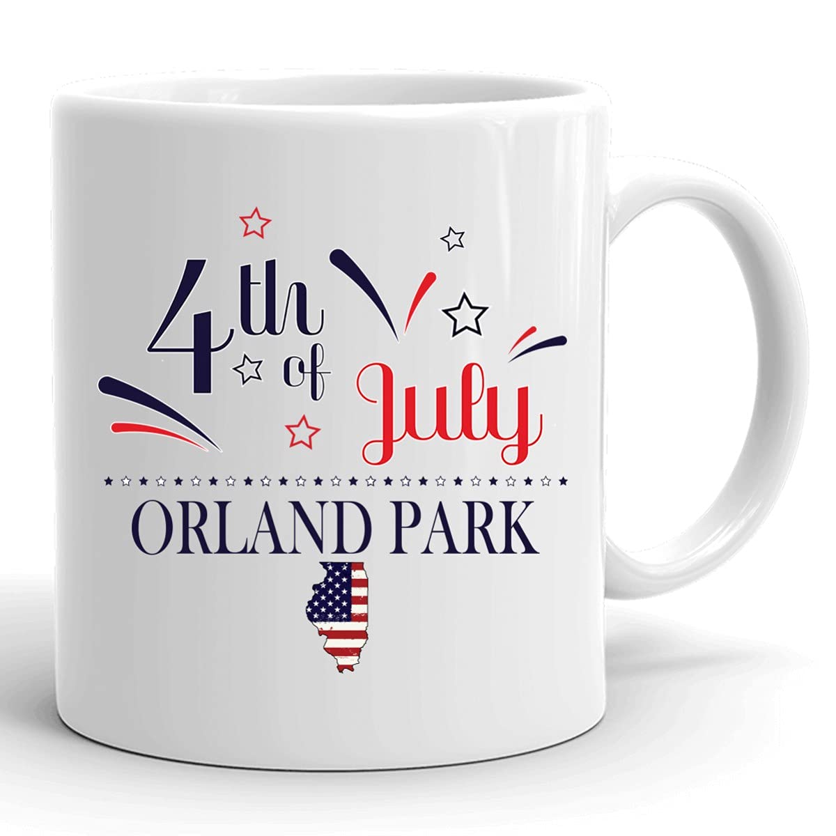 Personalized 11oz White Coffee Mug with USA Flag - Custom Independence Day Cup for Orlando Park Illinois - Happy 4th of July Gift - Perfect for Home, Office & Patriotic Celebrations