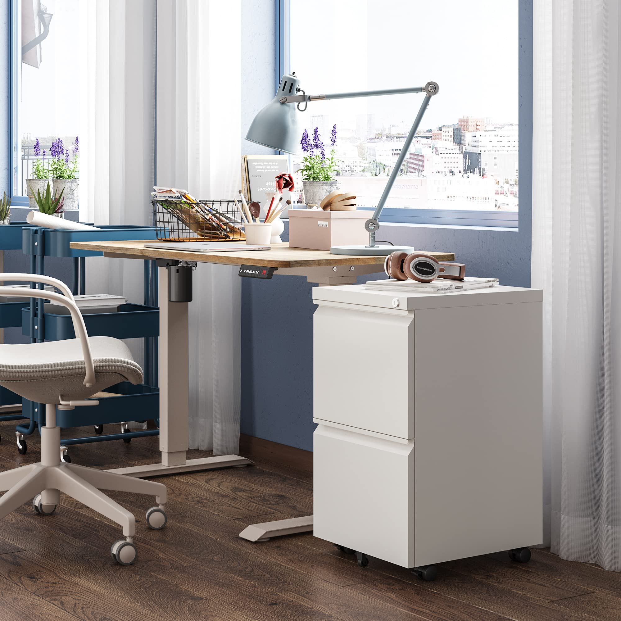 DEVAISE 2-Drawer Locking Mobile File Cabinet - Commercial Vertical Office Storage Cabinet in White - Perfect for Office, Home, or School Organization