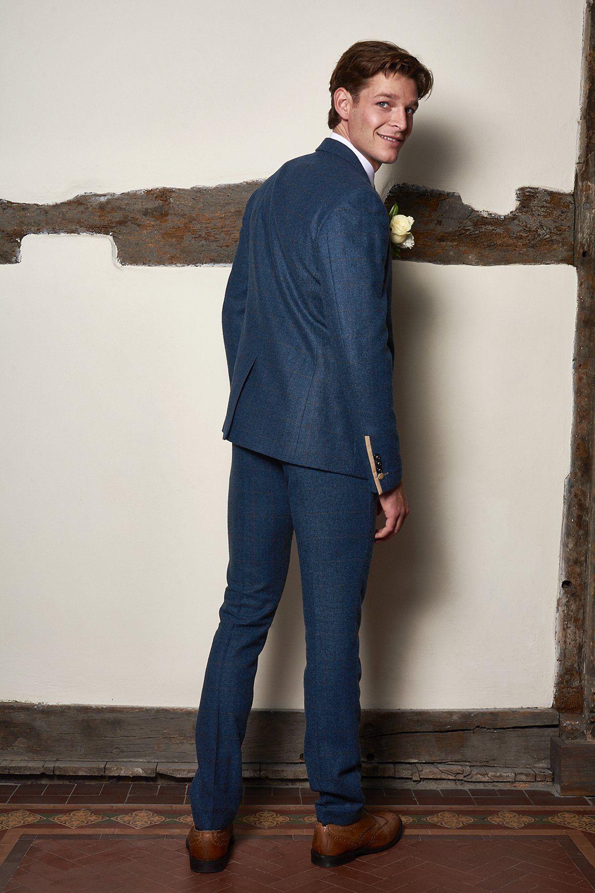 DION Blue Tweed Check Suit Set for Father and Son - Perfect for Weddings, Family Photos & Special Occasions
