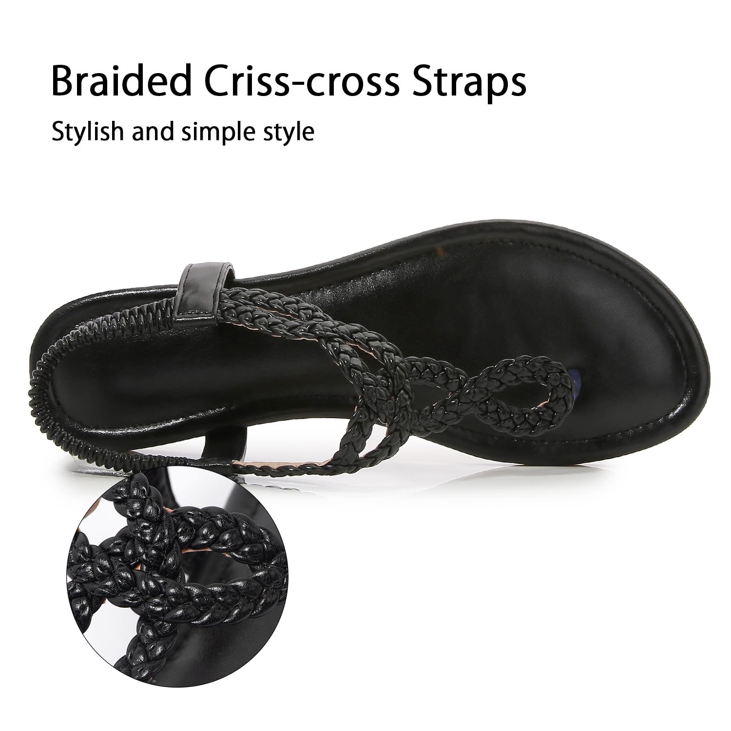 iCKER Women's Bohemian Jeweled Flat Sandals - Elastic Strap Casual Summer Beach Shoes for Walking, Travel & Outdoor Activities